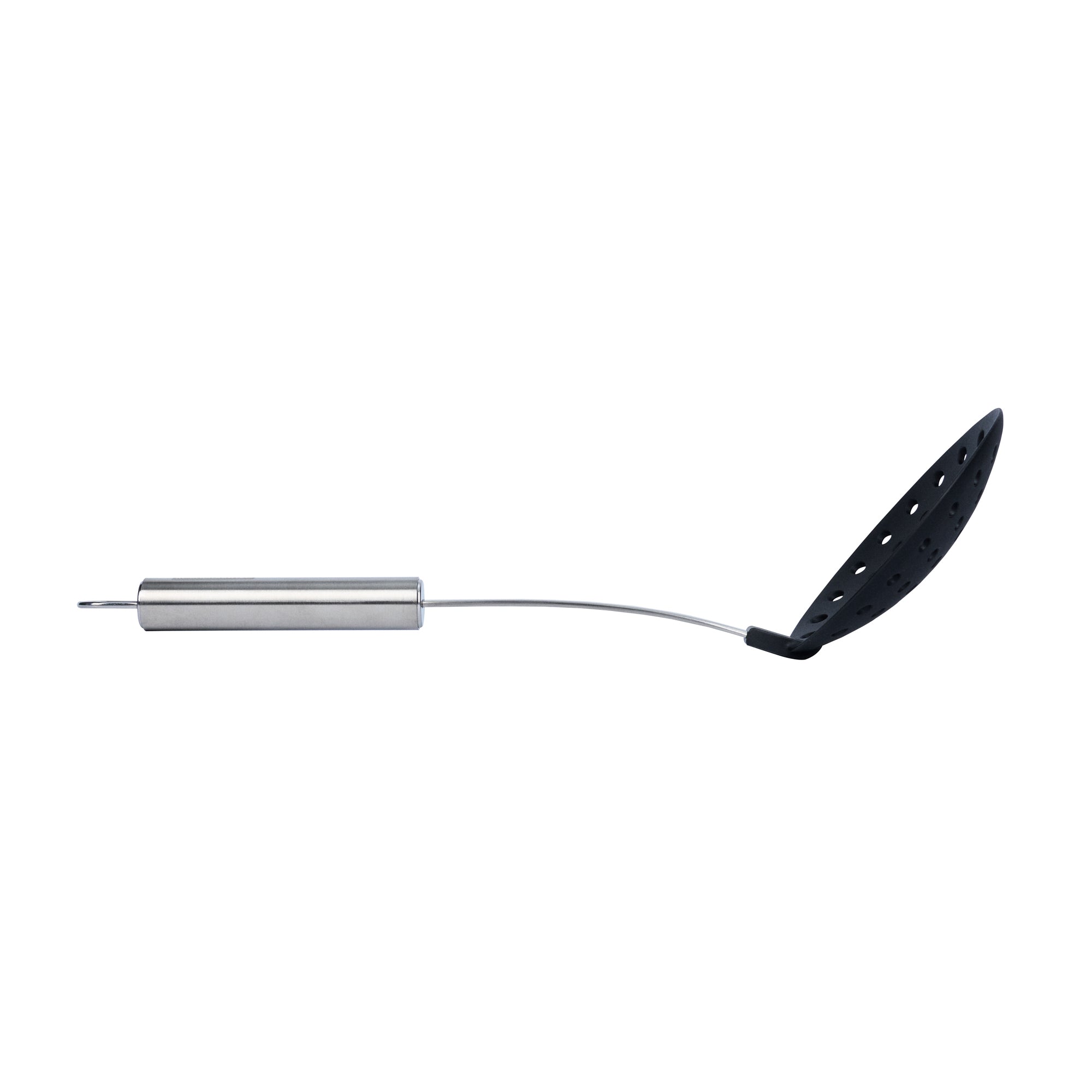 German Standard Black Nylon High Heat Skimmer - with Stainless Steel Handle - 12 3/4'' x 4 1/4'' - 1 count box