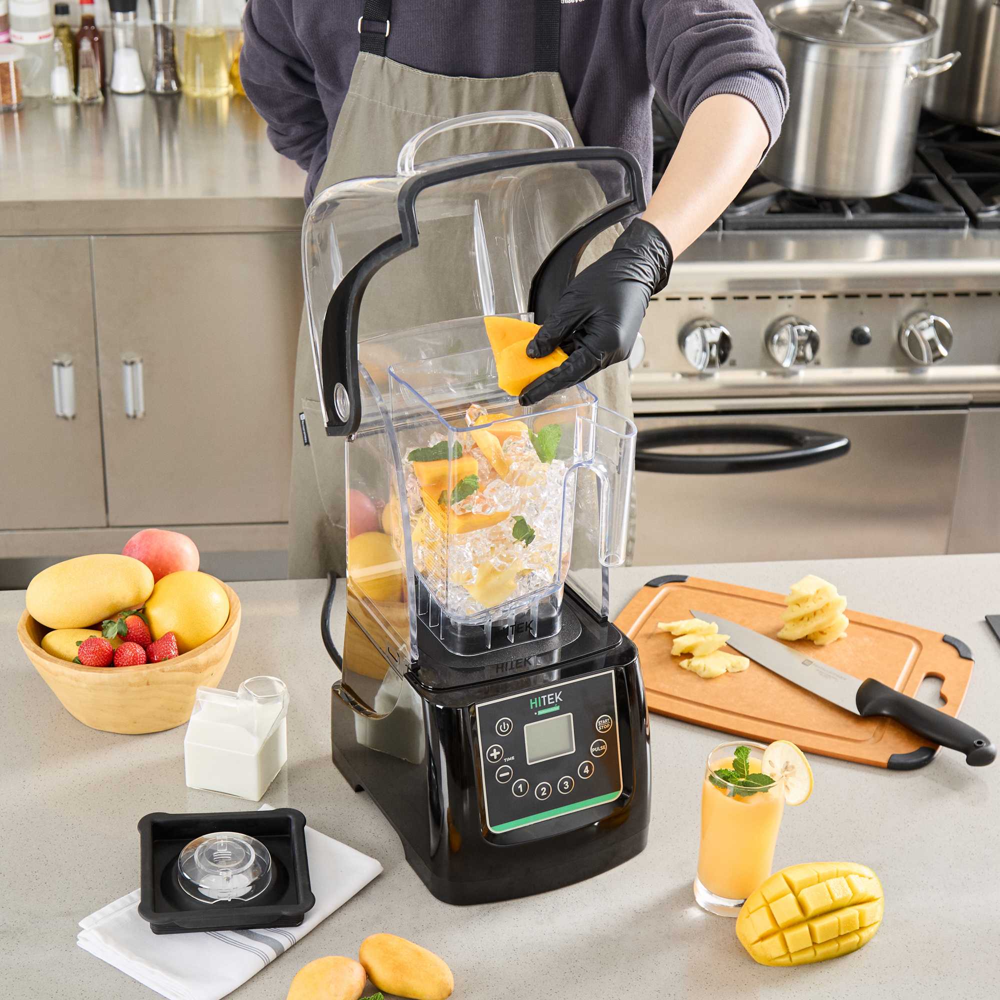 Hi Tek 3 HP Heavy Duty Commercial Blender - 48 oz Tritan Container, Sound Enclosure, Programmable Touchpad - 1 count box