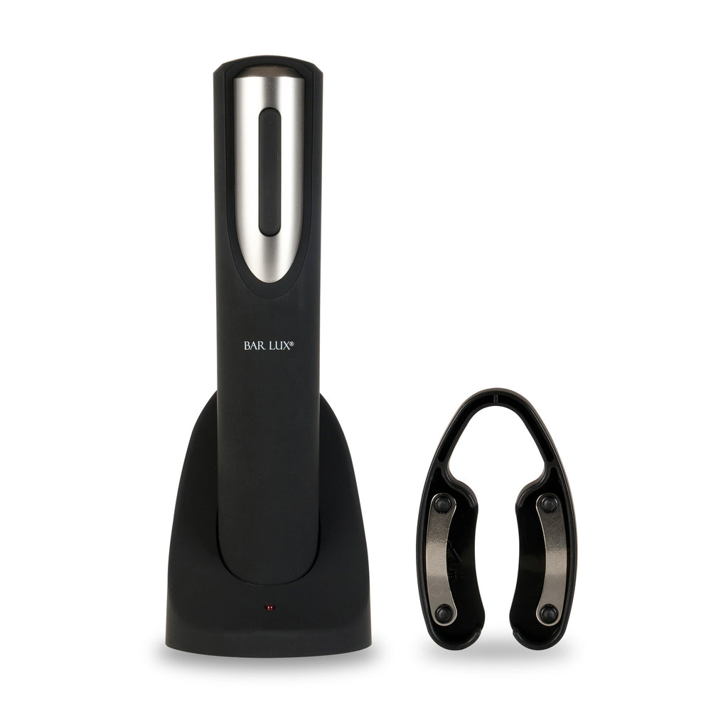 Bar Lux Black and Silver Electric Wine Opener - with Charging Base and Wine Foil Cutter - 1 count box
