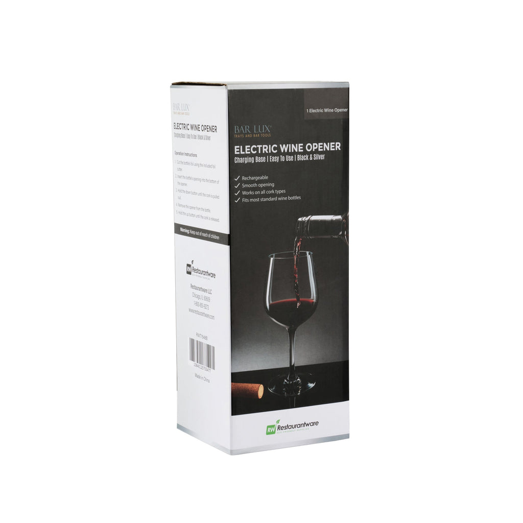 Bar Lux Black and Silver Electric Wine Opener - with Charging Base and Wine Foil Cutter - 1 count box