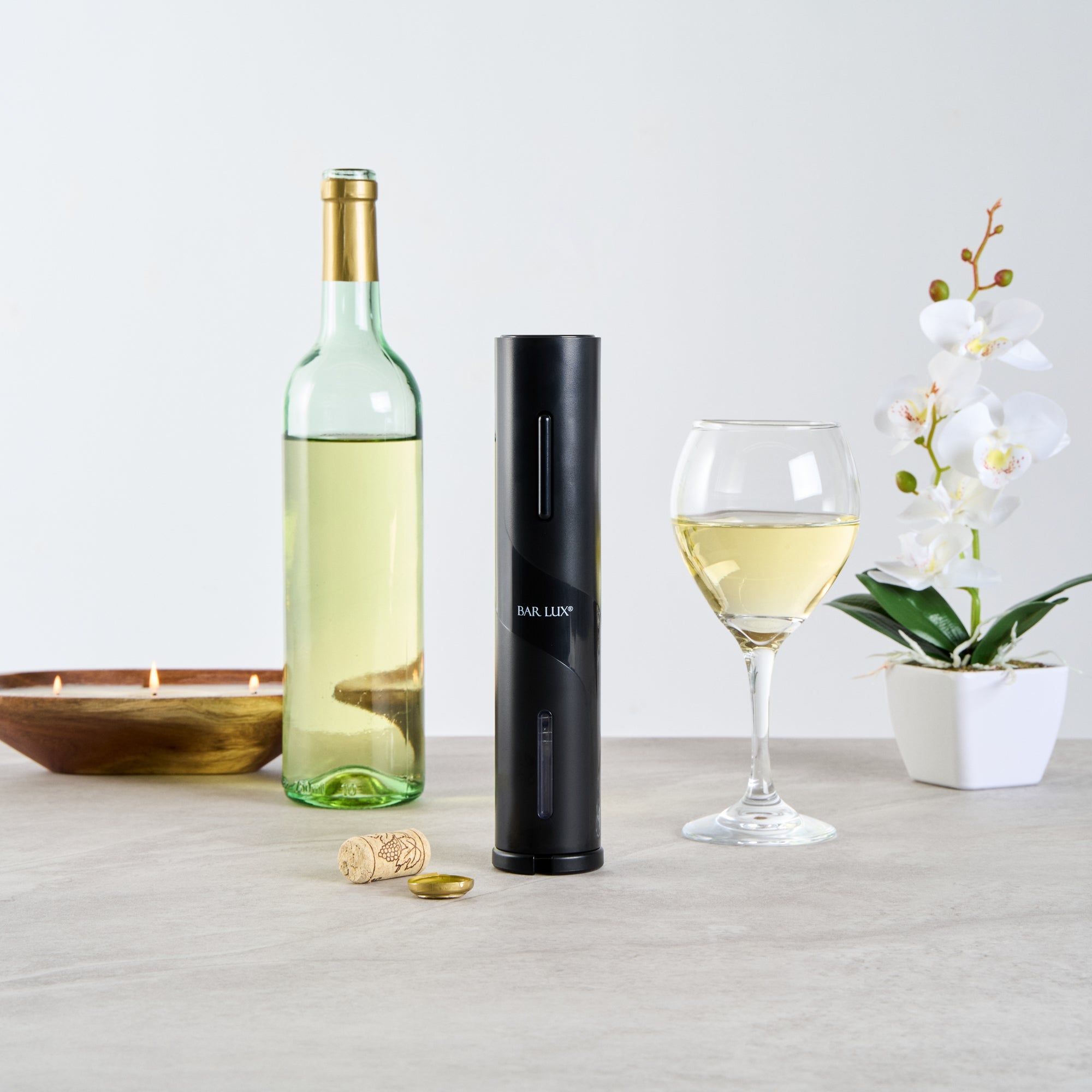 Bar Lux Black Electric Wine Opener - Battery-Operated, with Wine Foil Cutter - 1 count box