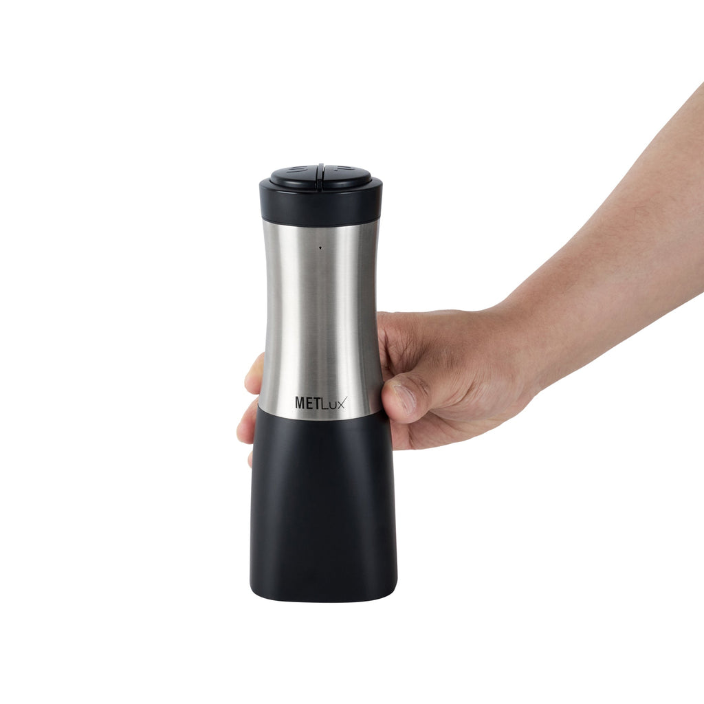 Met Lux Black 2-in-1 Electric Salt and Pepper Grinder - Battery-Operated, with LED Light - 2 3/4'' x 2 3/4'' x 7 3/4'' - 1 count box