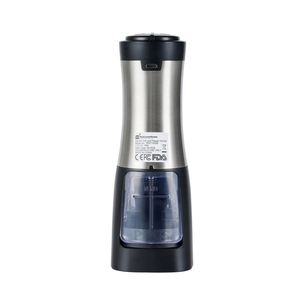 Met Lux Black 2-in-1 Electric Salt and Pepper Grinder - Battery-Operated, with LED Light - 2 3/4'' x 2 3/4'' x 7 3/4'' - 1 count box