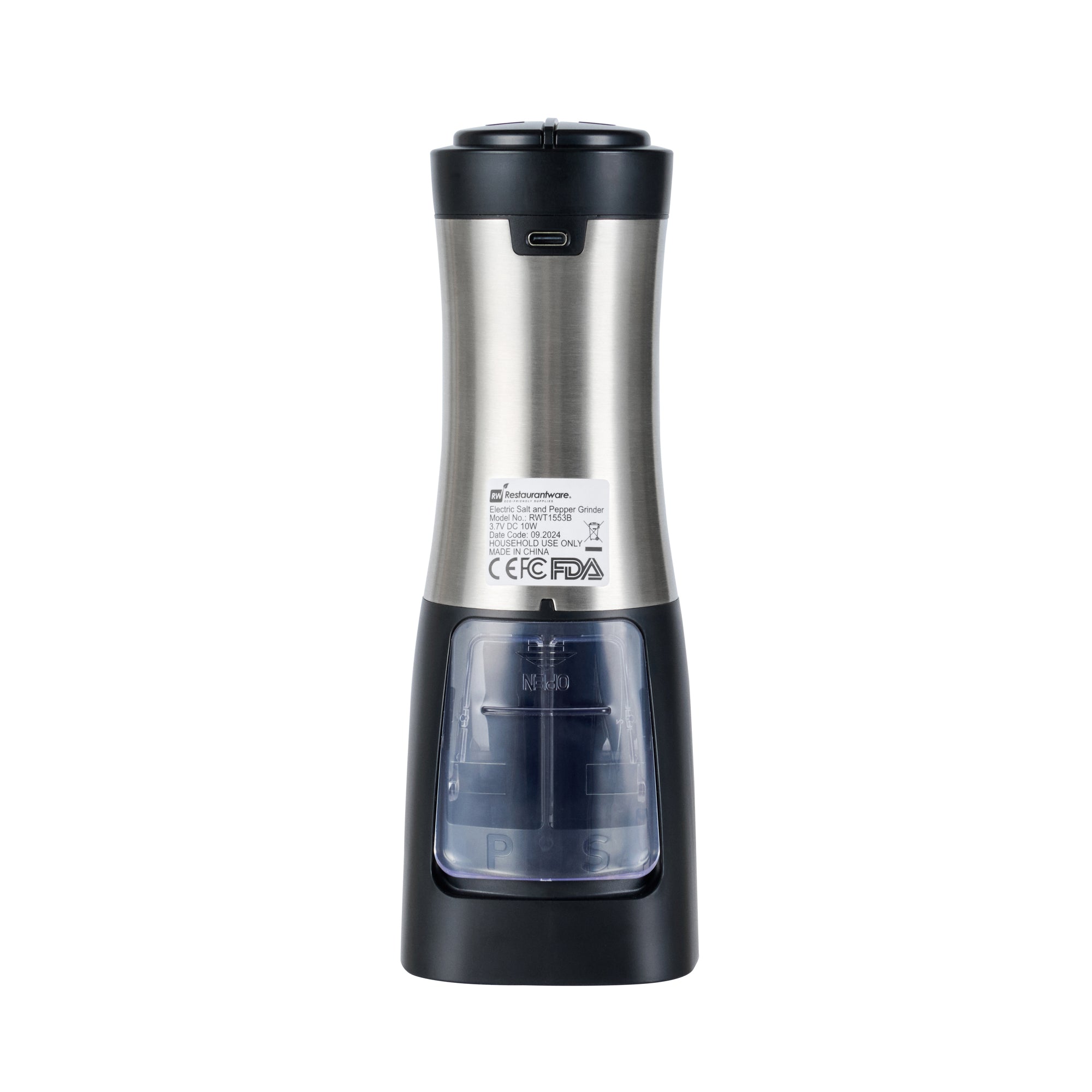 Met Lux Black 2-in-1 Electric Salt and Pepper Grinder - Battery-Operated, with LED Light - 2 3/4'' x 2 3/4'' x 7 3/4'' - 1 count box