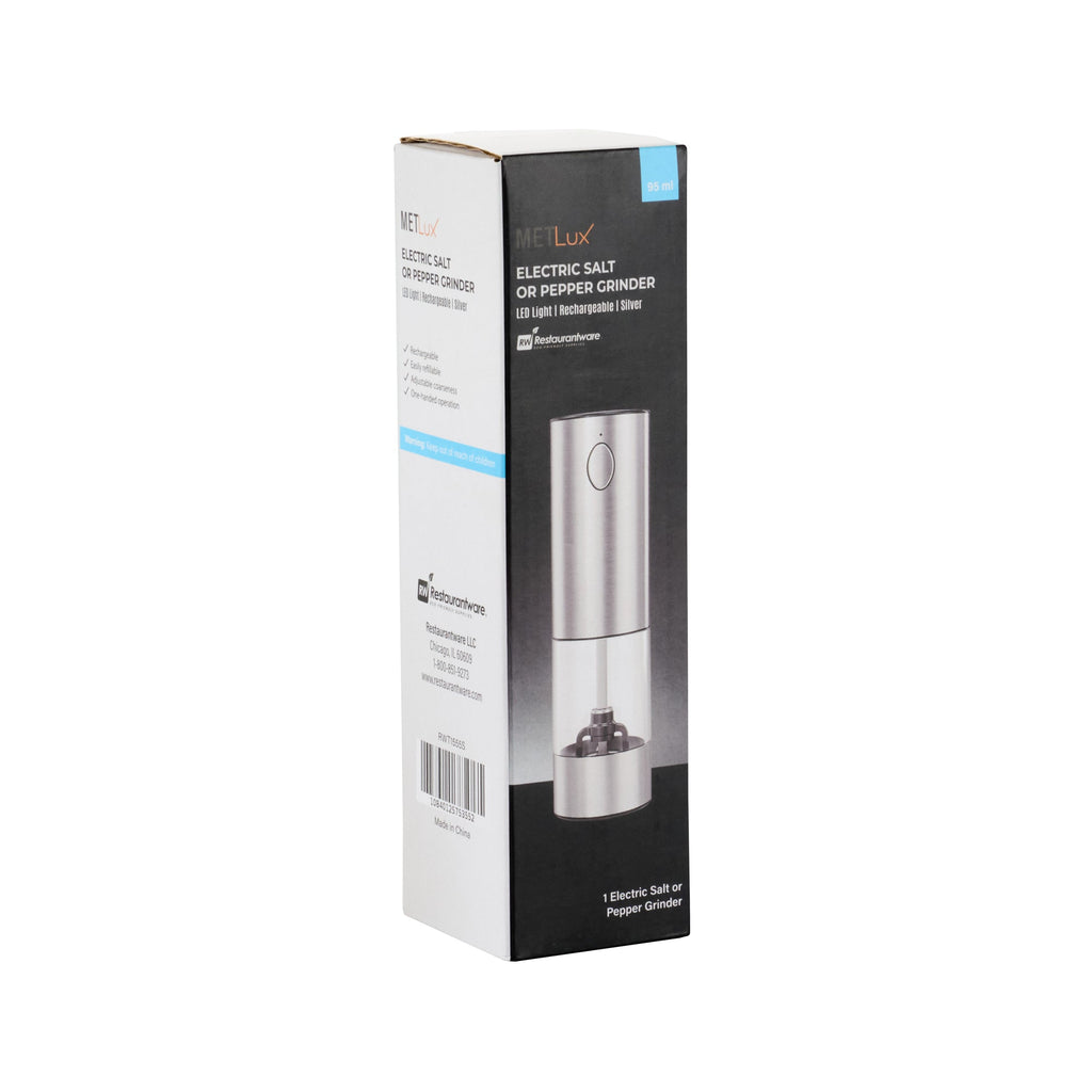 Met Lux Electric Salt or Pepper Grinder - Rechargeable, with LED Light - 2'' x 2'' x 7 1/2'' - 1 count box