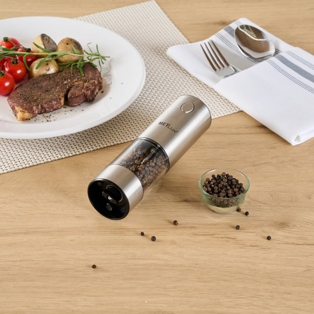 Met Lux Electric Salt or Pepper Grinder - Rechargeable, with LED Light - 2'' x 2'' x 7 1/2'' - 1 count box