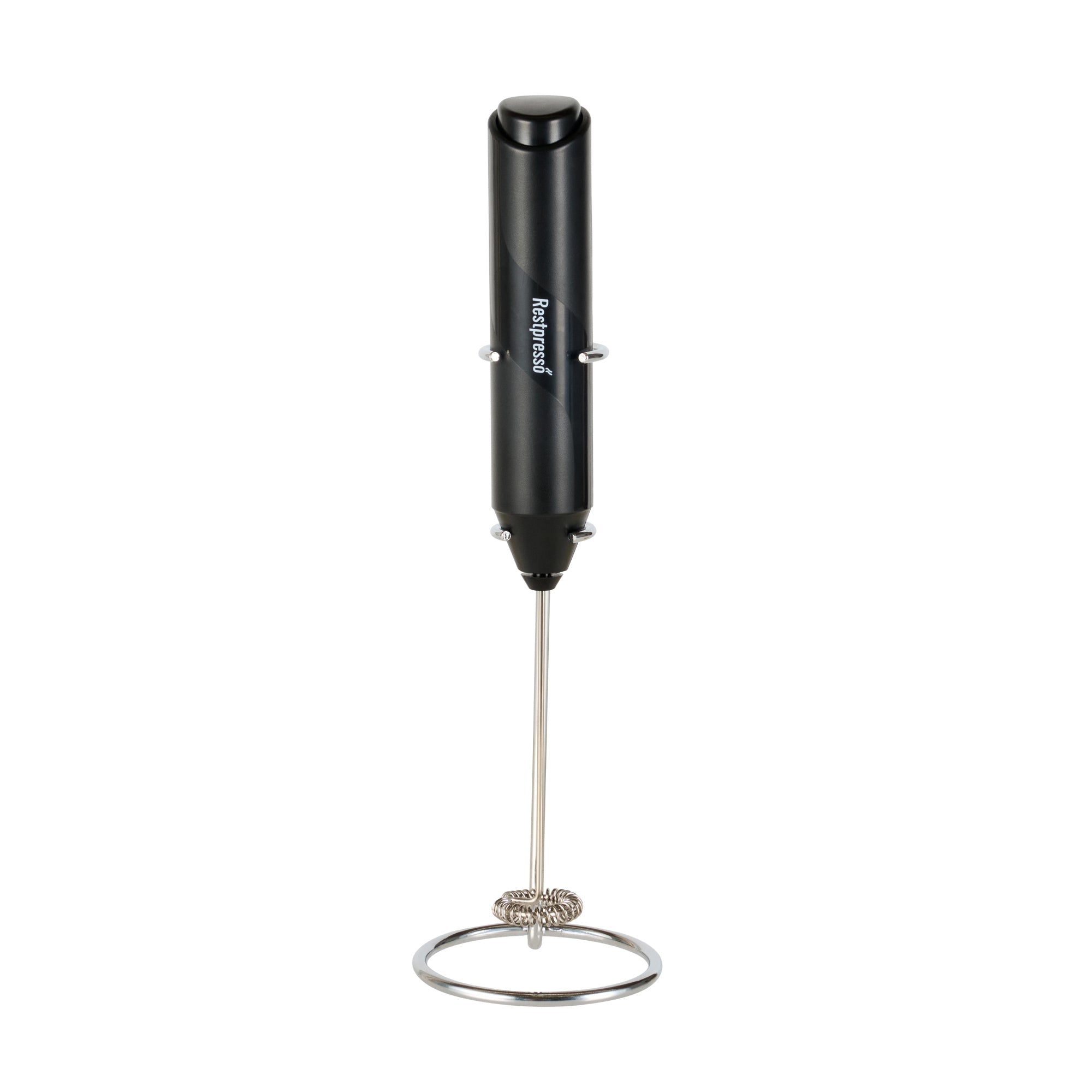 Restpresso Black Electric Handheld Milk Frother - Battery-Operated, with Stand - 1'' x 1 1/2'' x 8 1/2'' - 1 count box