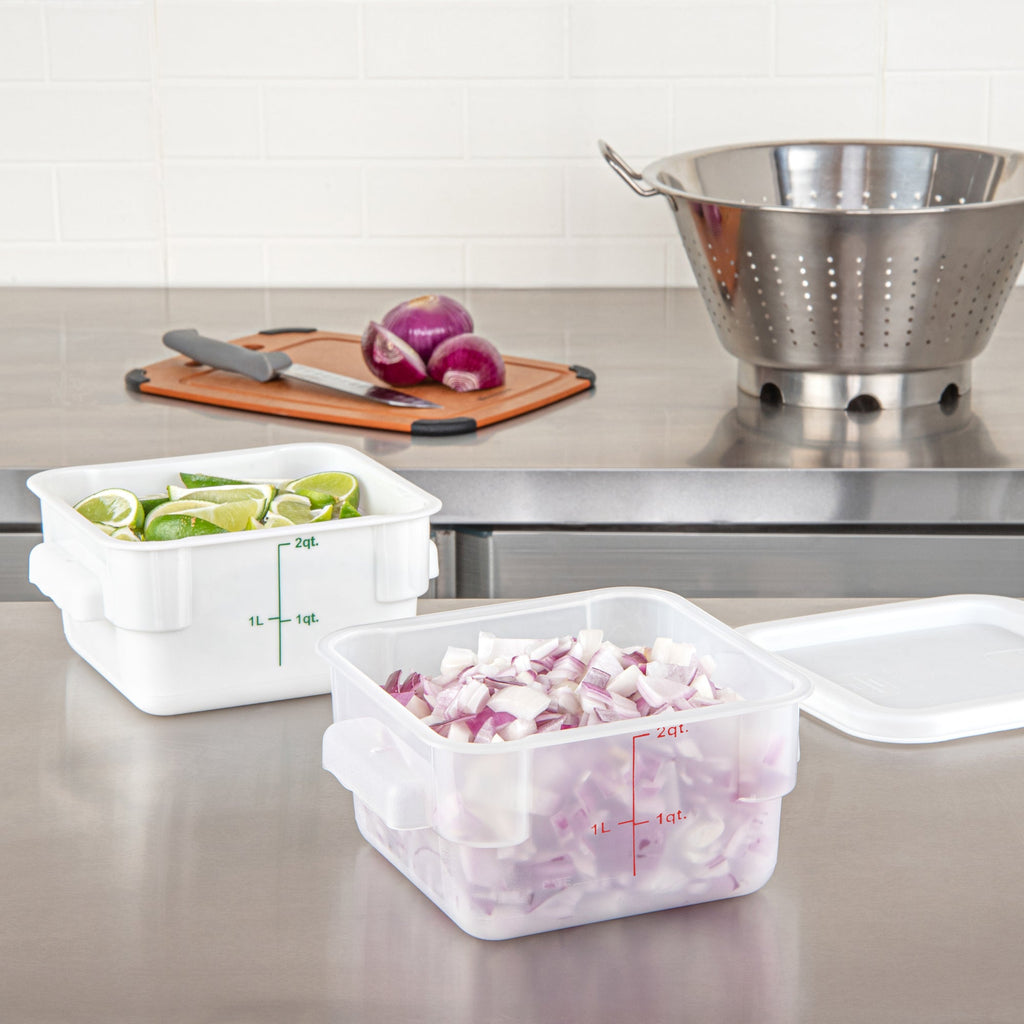 Met Lux 2 qt Square Translucent Plastic Food Storage Container - with Red Volume Markers - 7" x 7" x 4" - 1 count box