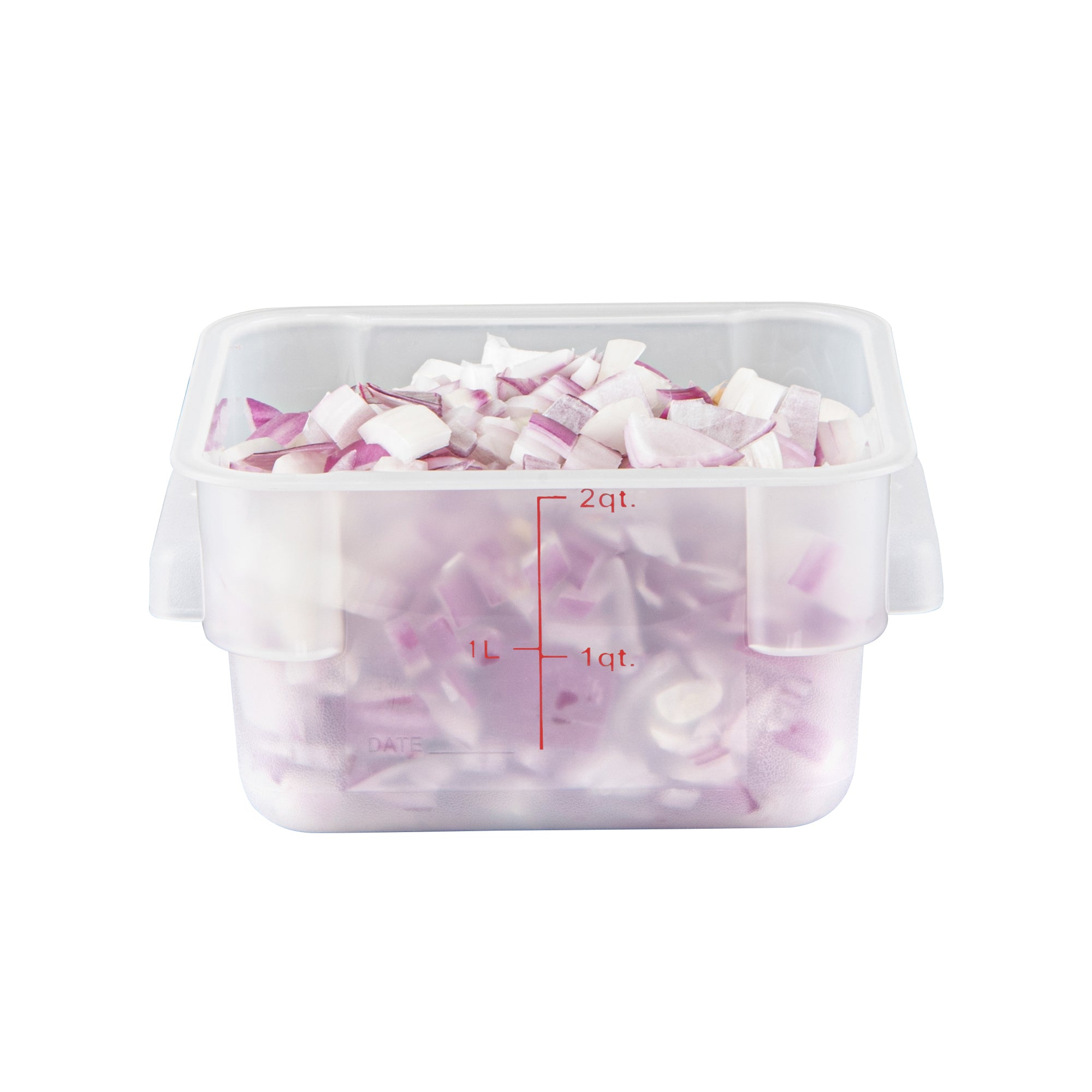 Met Lux 2 qt Square Translucent Plastic Food Storage Container - with Red Volume Markers - 7" x 7" x 4" - 1 count box