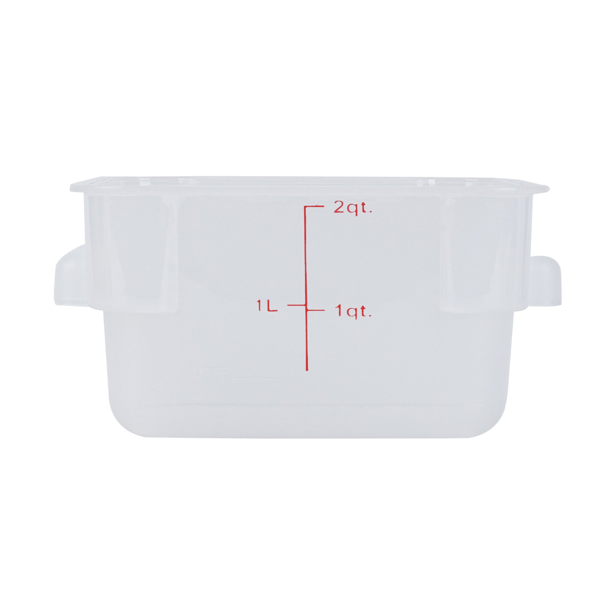 Met Lux 2 qt Square Translucent Plastic Food Storage Container - with Red Volume Markers - 7" x 7" x 4" - 1 count box