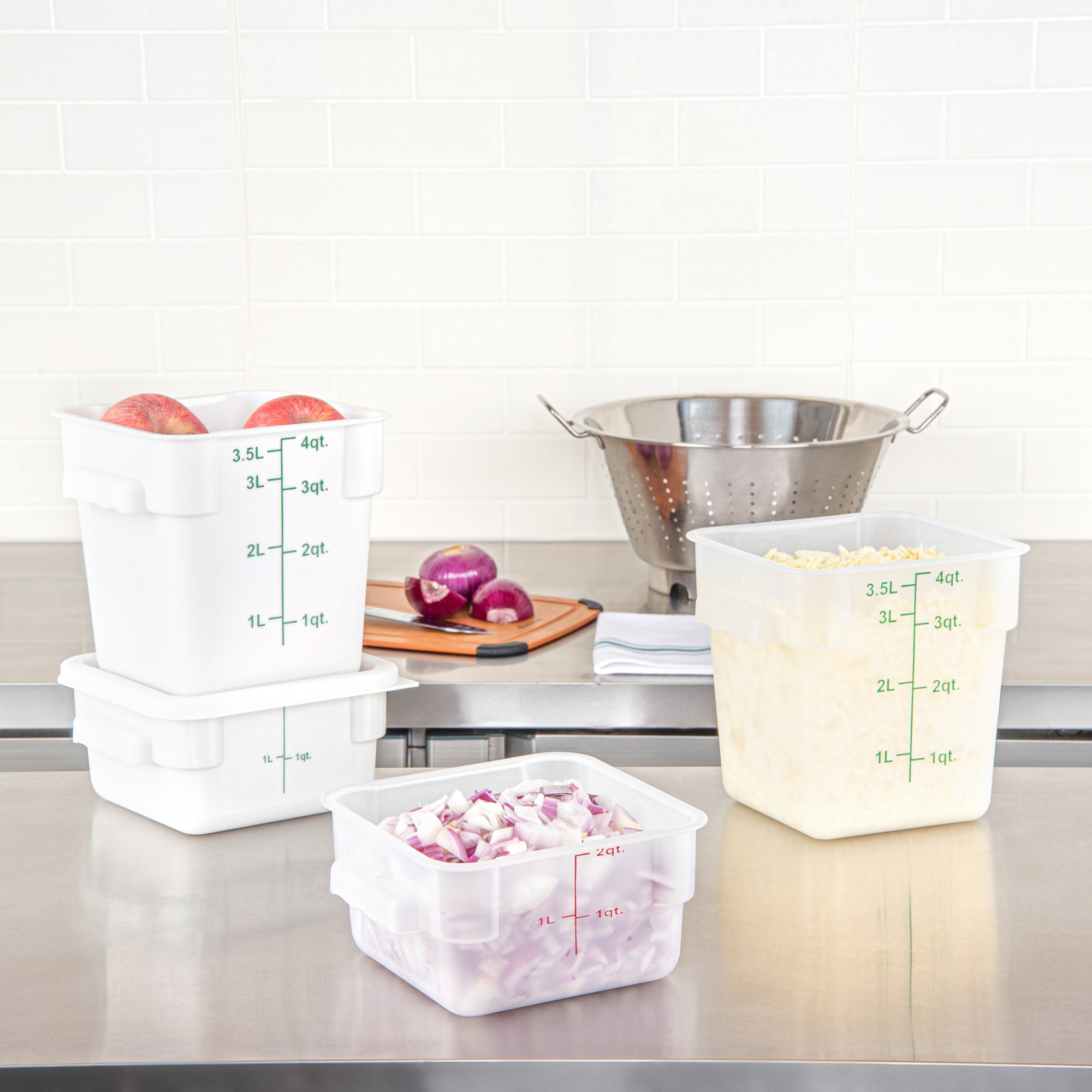 Met Lux 2 qt Square Translucent Plastic Food Storage Container - with Red Volume Markers - 7" x 7" x 4" - 1 count box