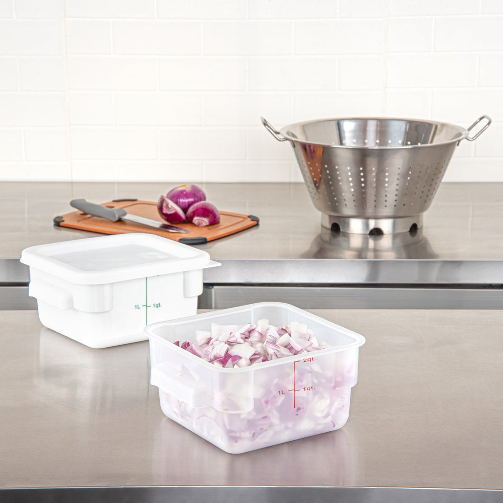 Met Lux 2 qt Square Translucent Plastic Food Storage Container - with Red Volume Markers - 7" x 7" x 4" - 10 count box