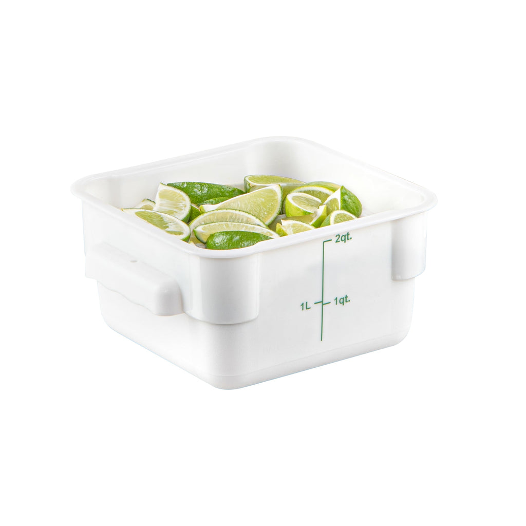 Met Lux 2 qt Square White Plastic Food Storage Container - with Green Volume Markers - 7" x 7" x 4" - 1 count box