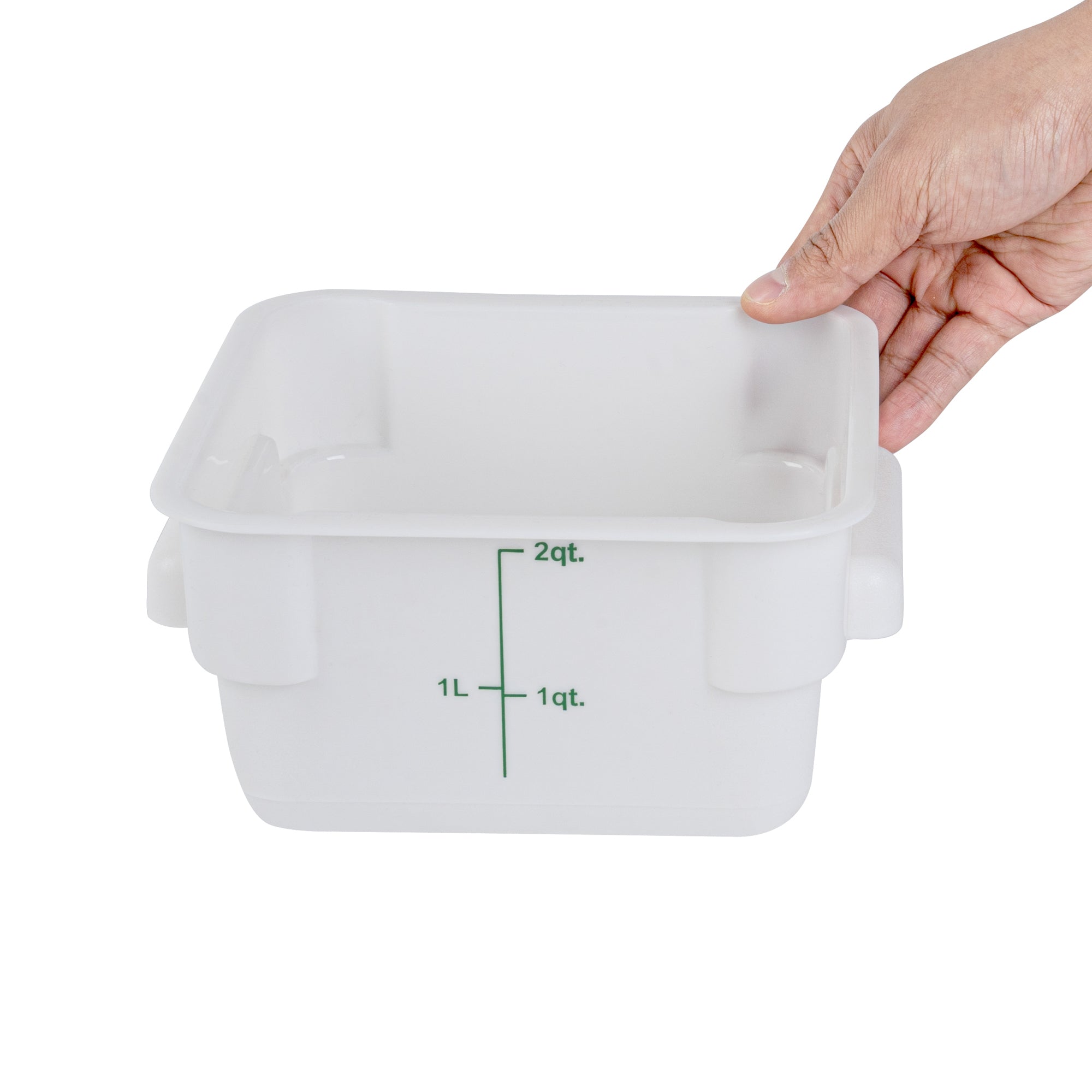 Met Lux 2 qt Square White Plastic Food Storage Container - with Green Volume Markers - 7" x 7" x 4" - 1 count box