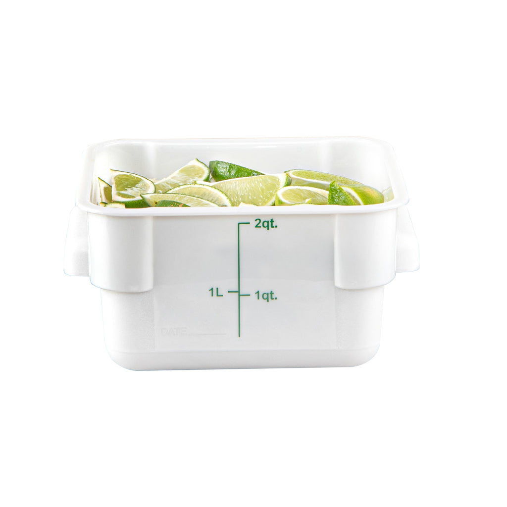 Met Lux 2 qt Square White Plastic Food Storage Container - with Green Volume Markers - 7" x 7" x 4" - 1 count box