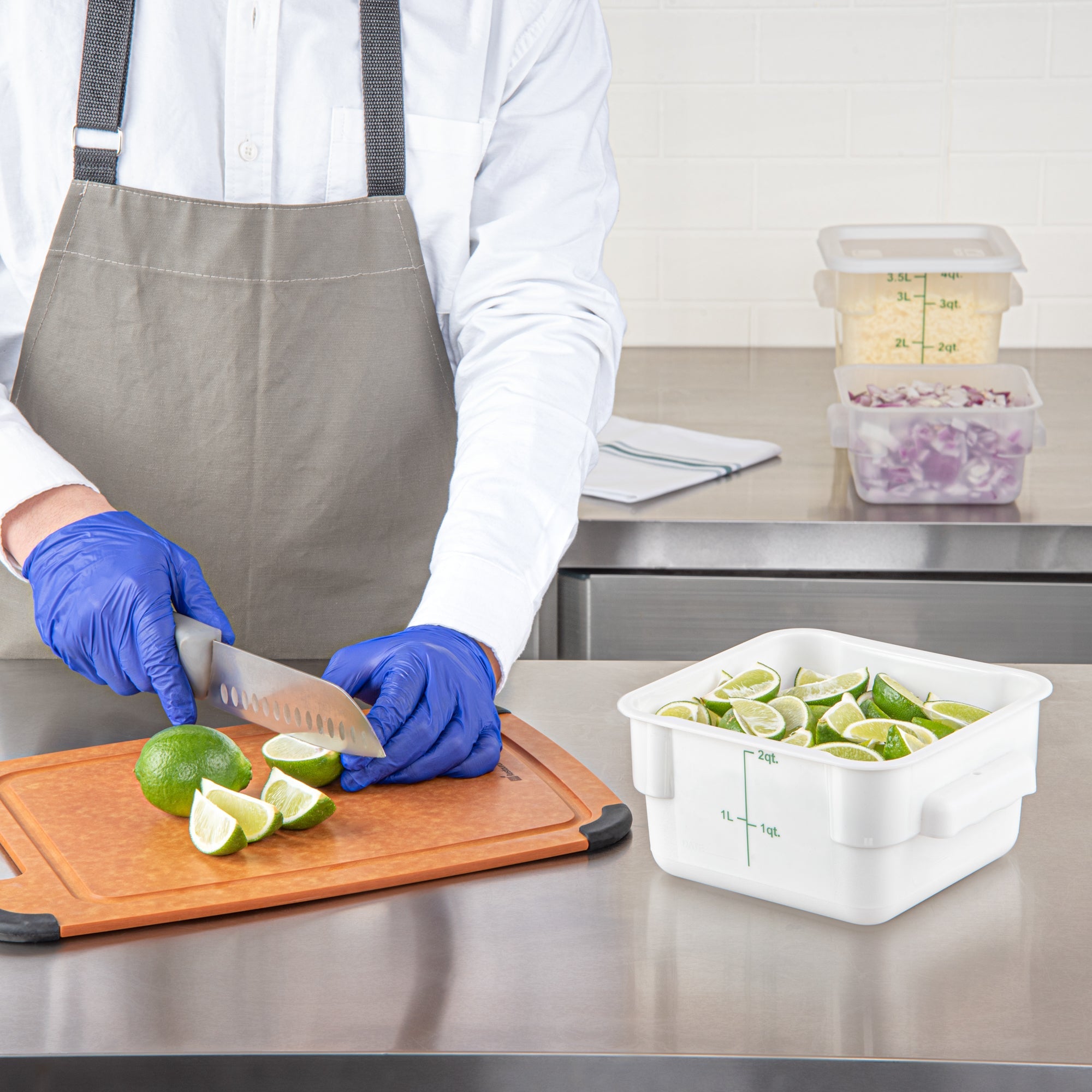 Met Lux 2 qt Square White Plastic Food Storage Container - with Green Volume Markers - 7" x 7" x 4" - 1 count box