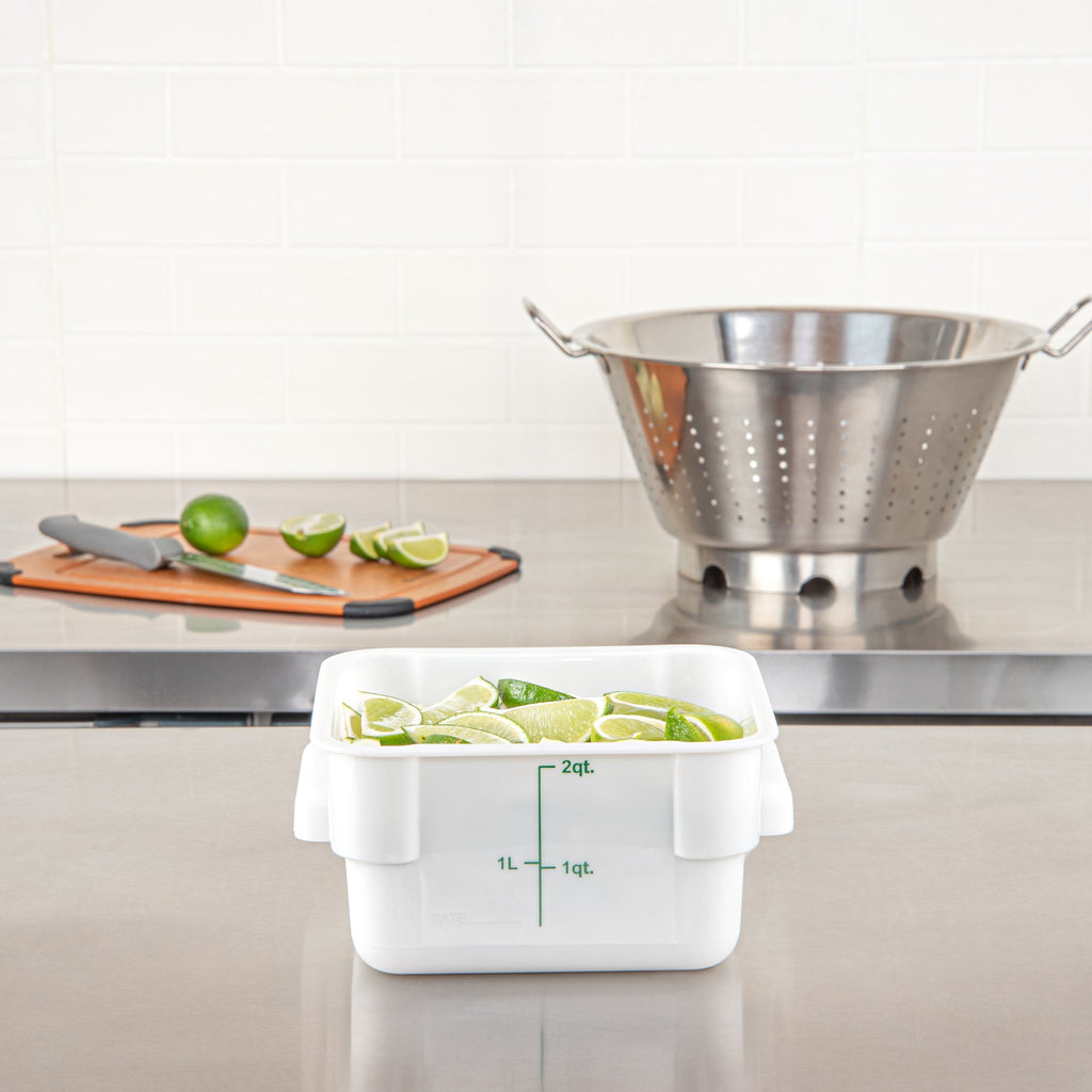 Met Lux 2 qt Square White Plastic Food Storage Container - with Green Volume Markers - 7" x 7" x 4" - 1 count box