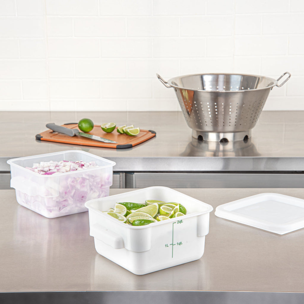 Met Lux 2 qt Square White Plastic Food Storage Container - with Green Volume Markers - 7" x 7" x 4" - 10 count box