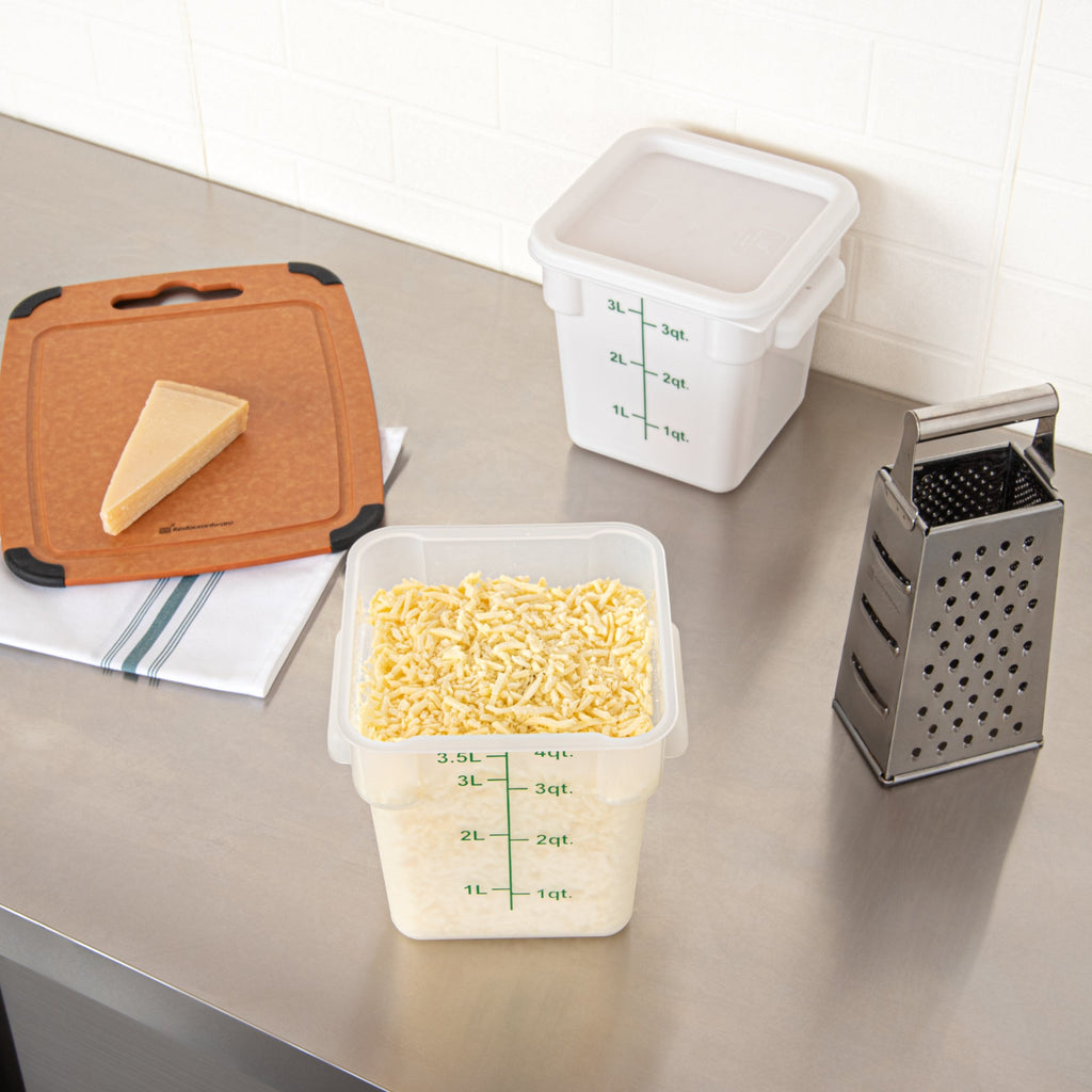 Met Lux 4 qt Square Translucent Plastic Food Storage Container - with Green Volume Markers - 7" x 7" x 7 1/2" - 1 count box