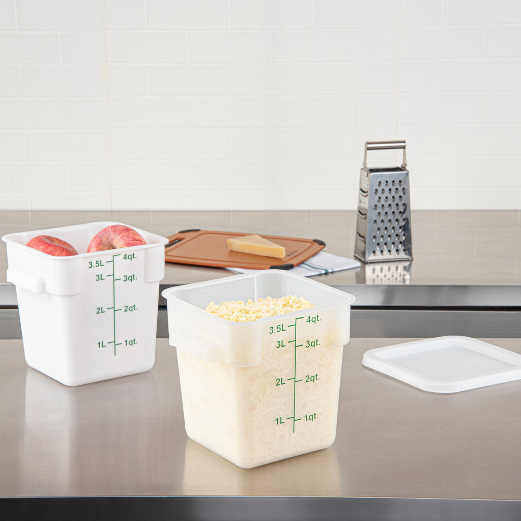 Met Lux 4 qt Square Translucent Plastic Food Storage Container - with Green Volume Markers - 7" x 7" x 7 1/2" - 10 count box