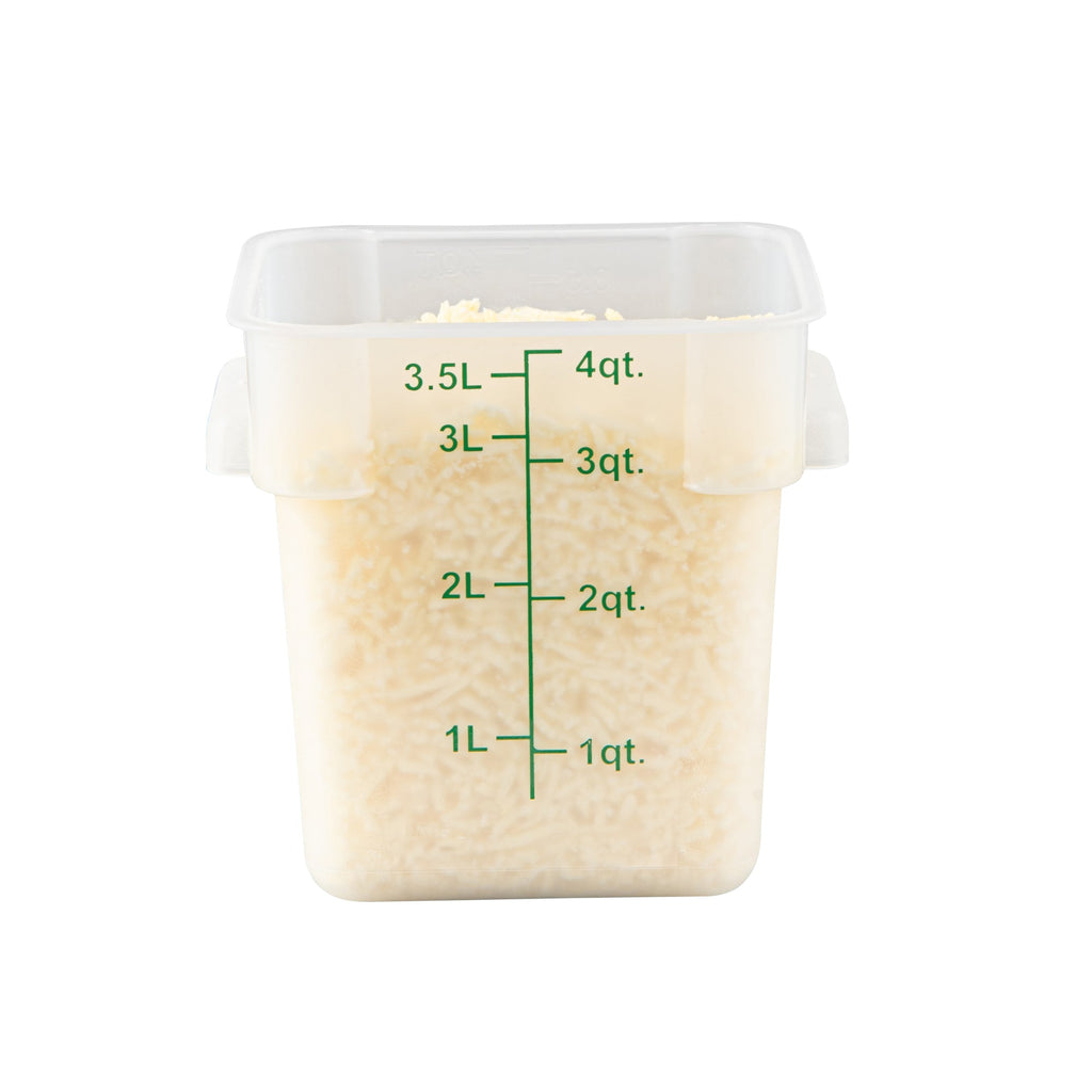Met Lux 4 qt Square Translucent Plastic Food Storage Container - with Green Volume Markers - 7" x 7" x 7 1/2" - 10 count box