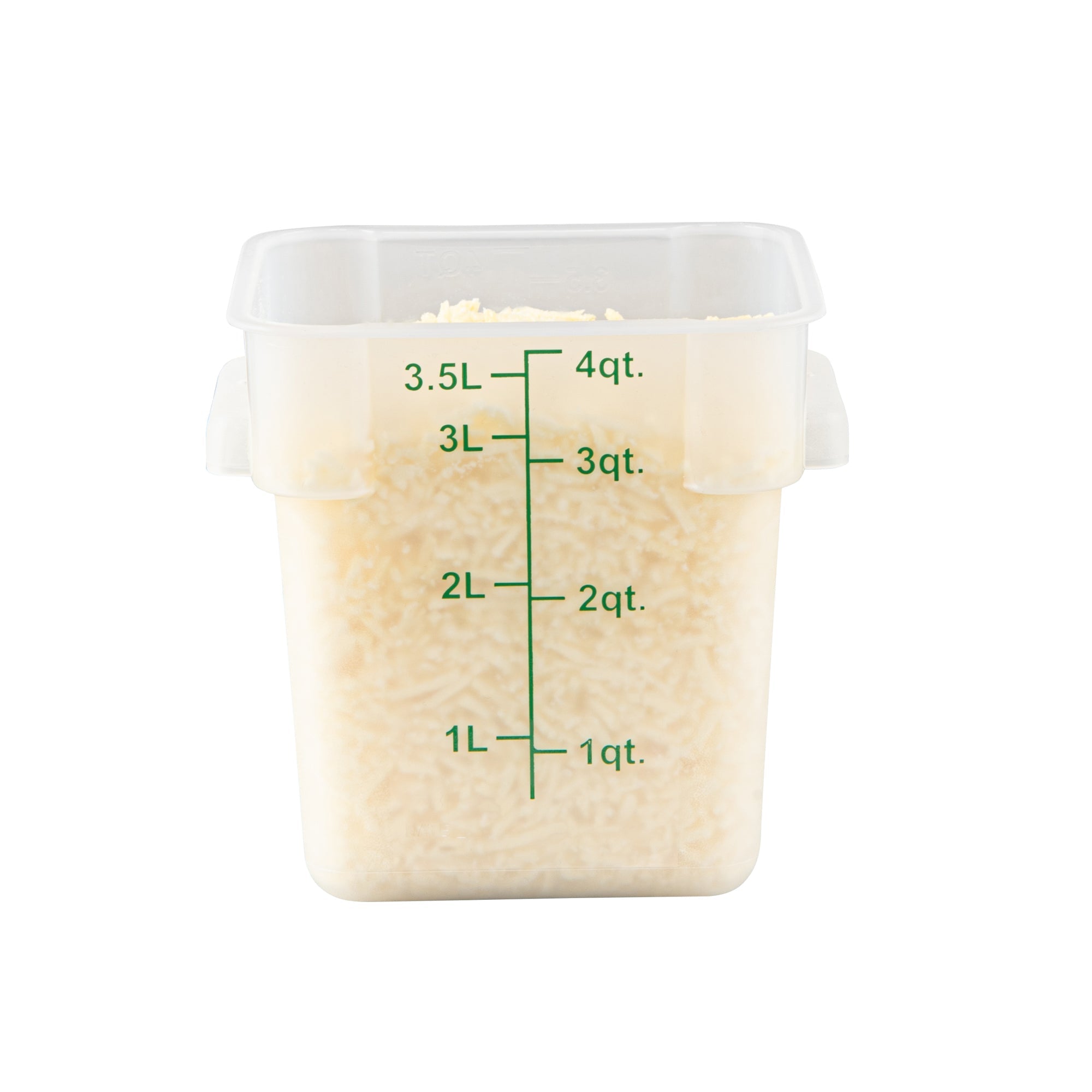 Met Lux 4 qt Square Translucent Plastic Food Storage Container - with Green Volume Markers - 7" x 7" x 7 1/2" - 10 count box