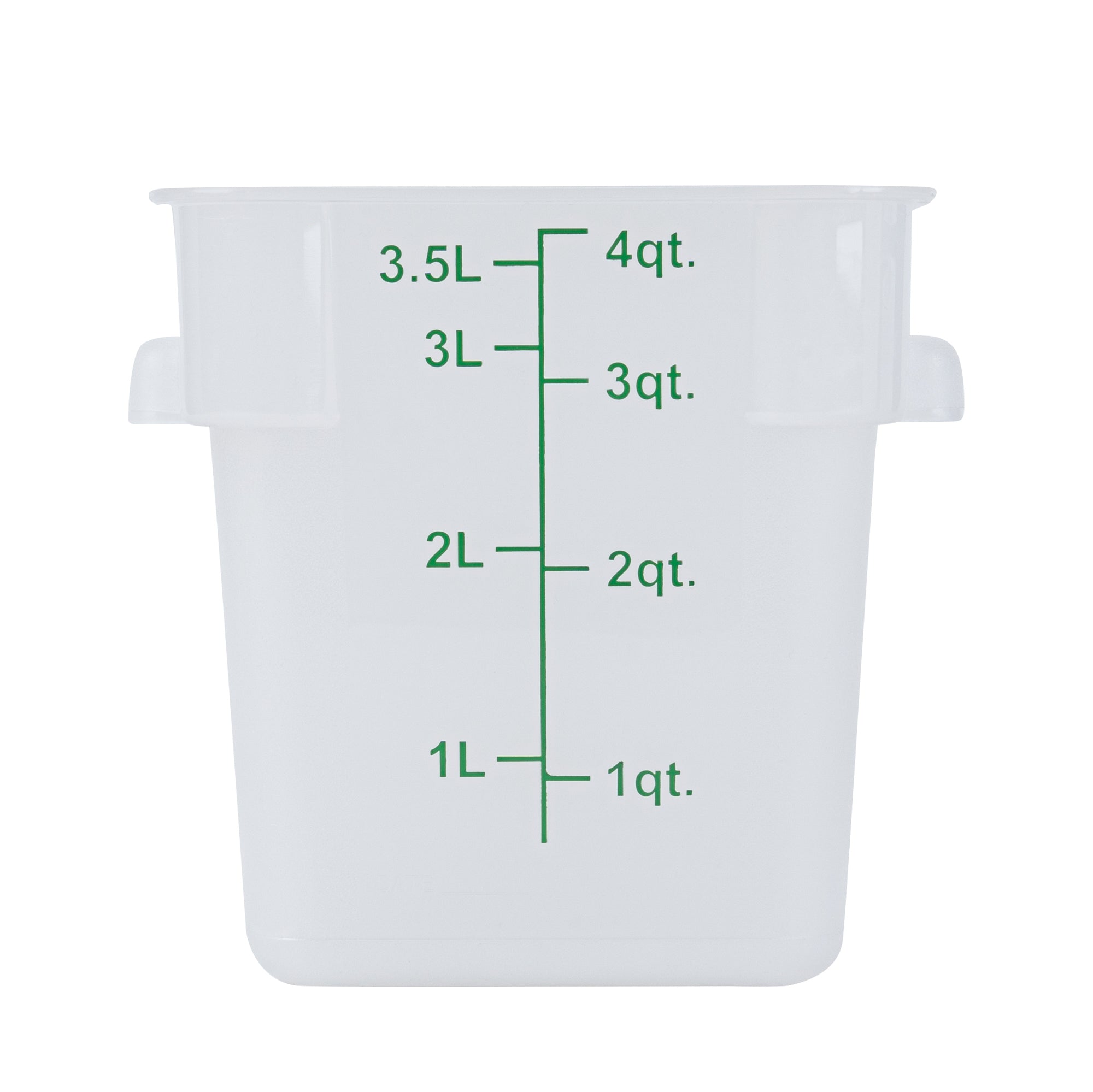 Met Lux 4 qt Square Translucent Plastic Food Storage Container - with Green Volume Markers - 7" x 7" x 7 1/2" - 10 count box