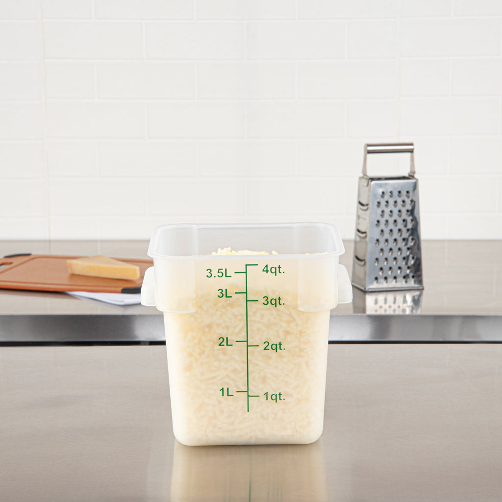 Met Lux 4 qt Square Translucent Plastic Food Storage Container - with Green Volume Markers - 7" x 7" x 7 1/2" - 10 count box