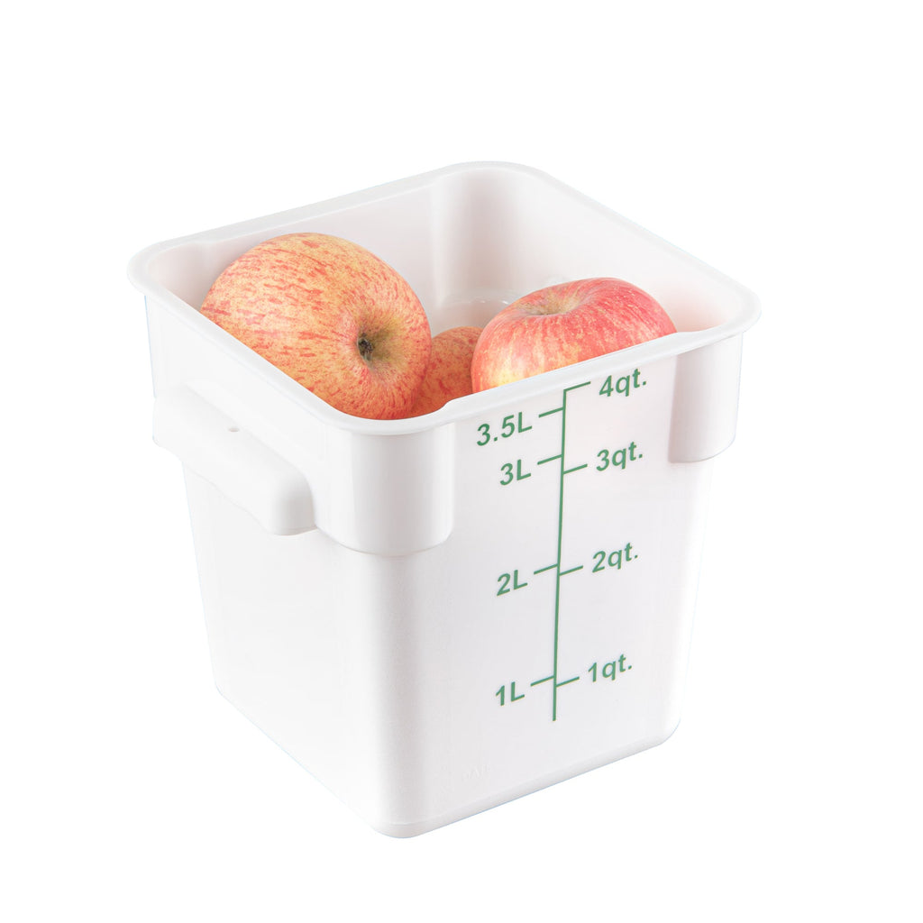 Met Lux 4 qt Square White Plastic Food Storage Container - with Green Volume Markers - 7" x 7" x 7 1/2" - 1 count box