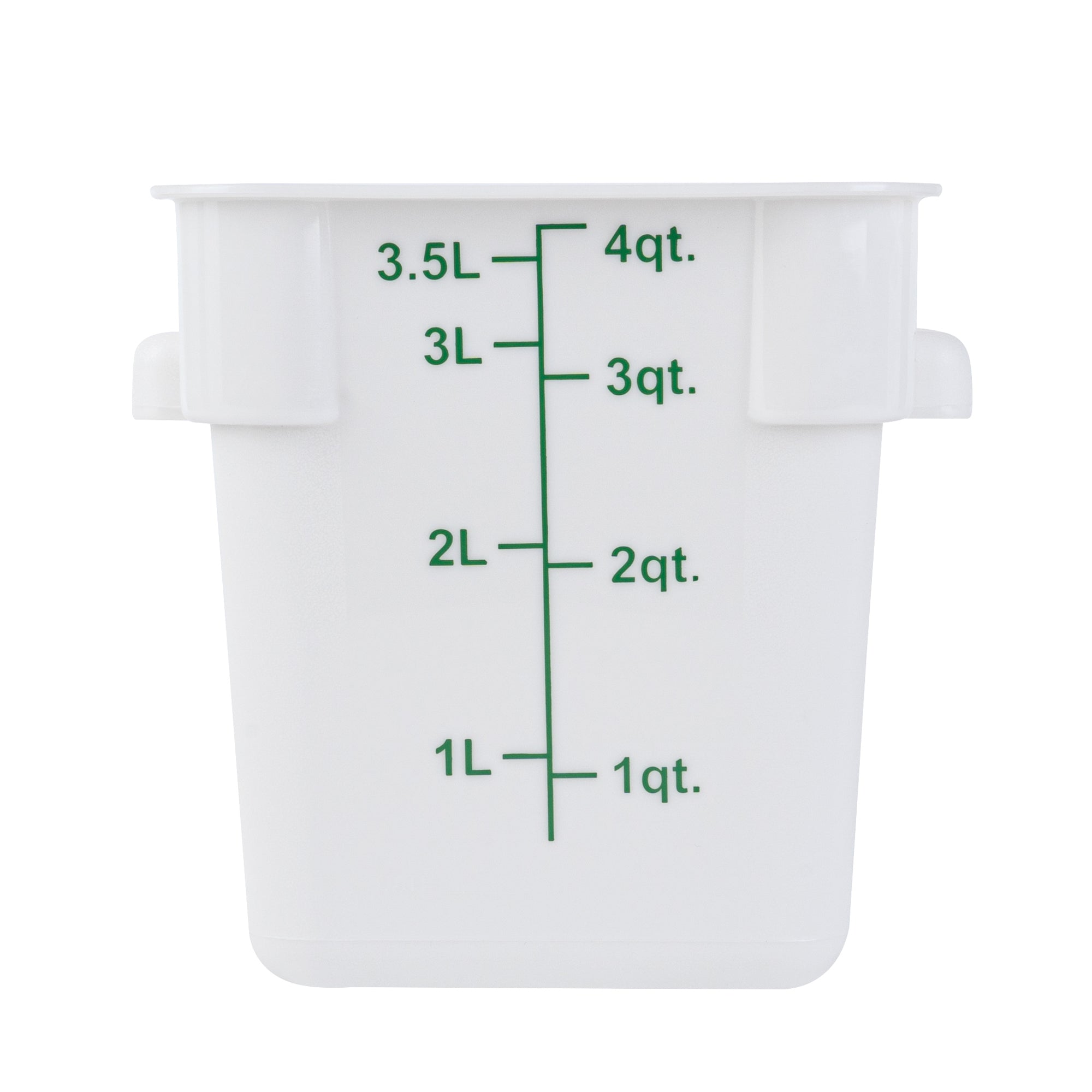 Met Lux 4 qt Square White Plastic Food Storage Container - with Green Volume Markers - 7" x 7" x 7 1/2" - 1 count box