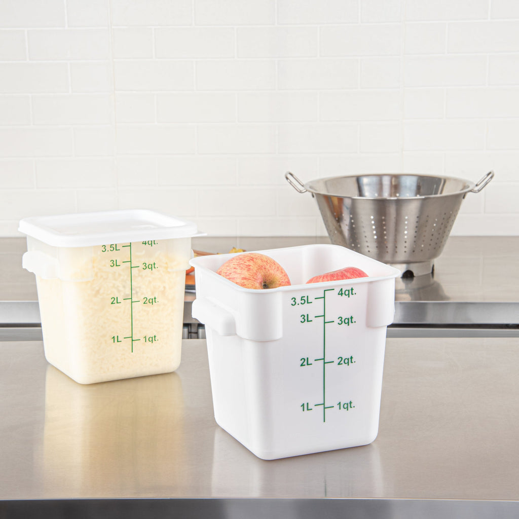 Met Lux 4 qt Square White Plastic Food Storage Container - with Green Volume Markers - 7" x 7" x 7 1/2" - 1 count box