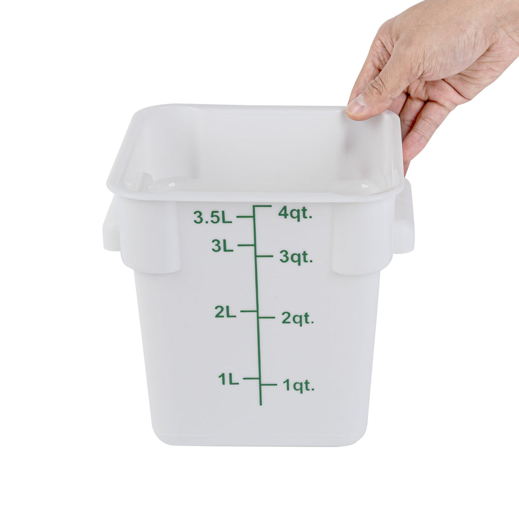 Met Lux 4 qt Square White Plastic Food Storage Container - with Green Volume Markers - 7" x 7" x 7 1/2" - 10 count box