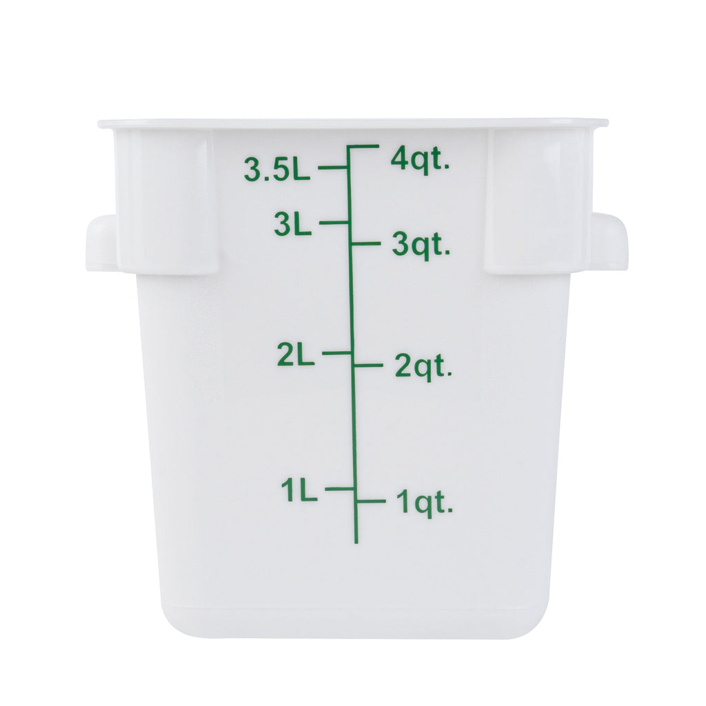 Met Lux 4 qt Square White Plastic Food Storage Container - with Green Volume Markers - 7" x 7" x 7 1/2" - 10 count box