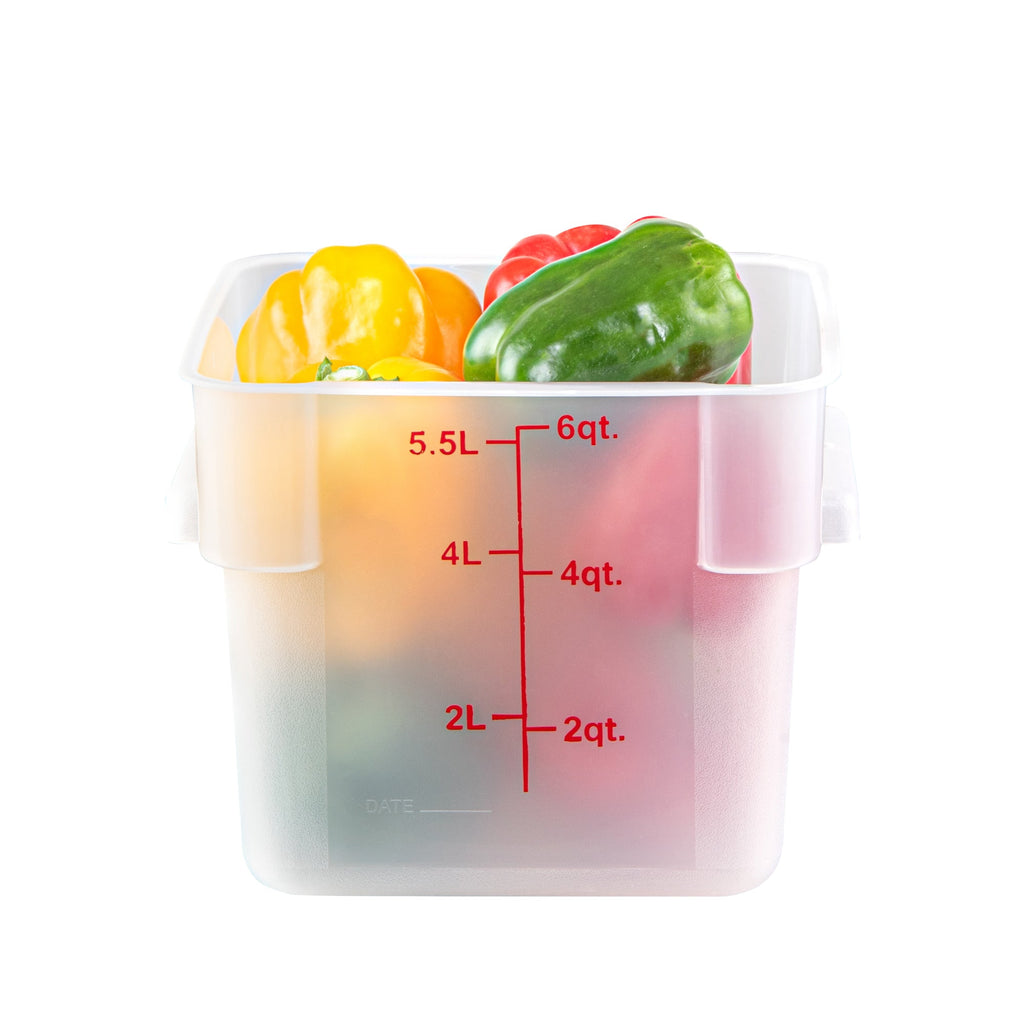 Met Lux 6 qt Square Translucent Plastic Food Storage Container - with Red Volume Markers - 9" x 9" x 7 1/2" - 1 count box