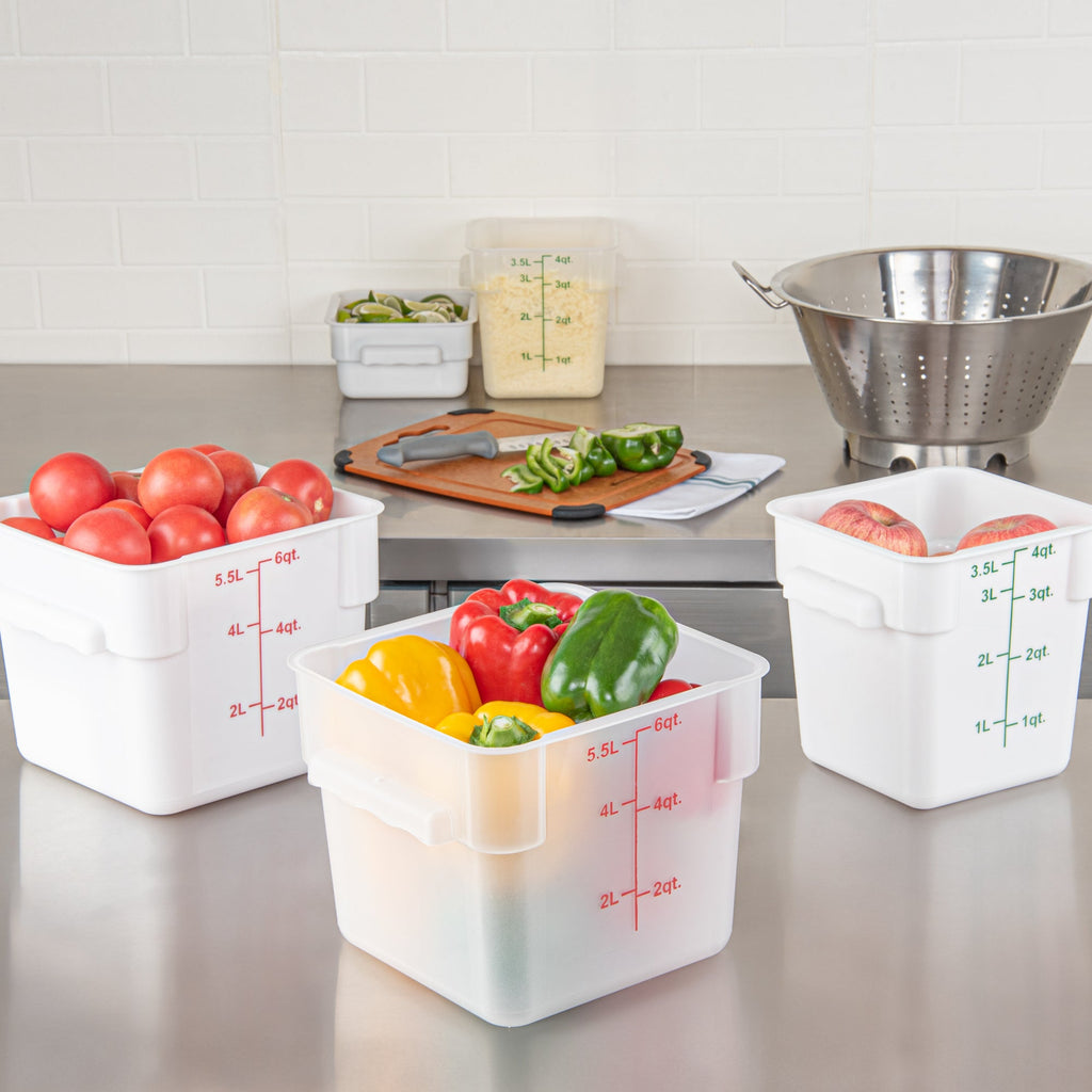 Met Lux 6 qt Square Translucent Plastic Food Storage Container - with Red Volume Markers - 9" x 9" x 7 1/2" - 1 count box