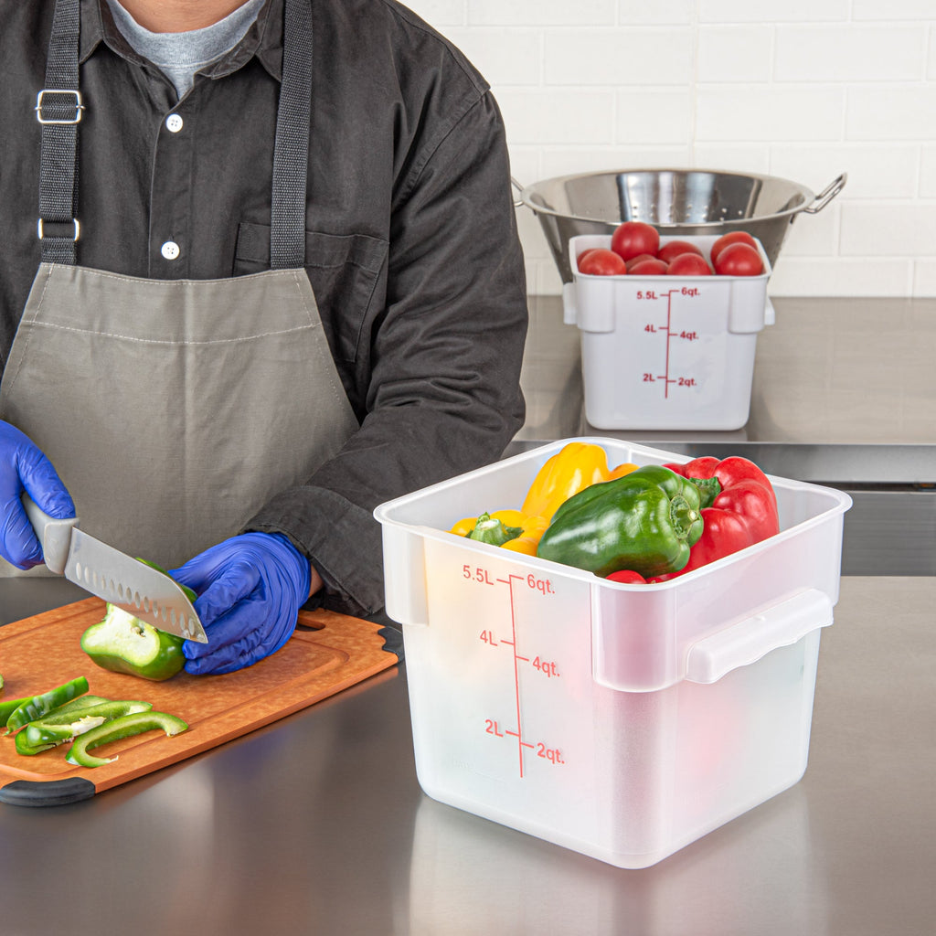 Met Lux 6 qt Square Translucent Plastic Food Storage Container - with Red Volume Markers - 9" x 9" x 7 1/2" - 1 count box