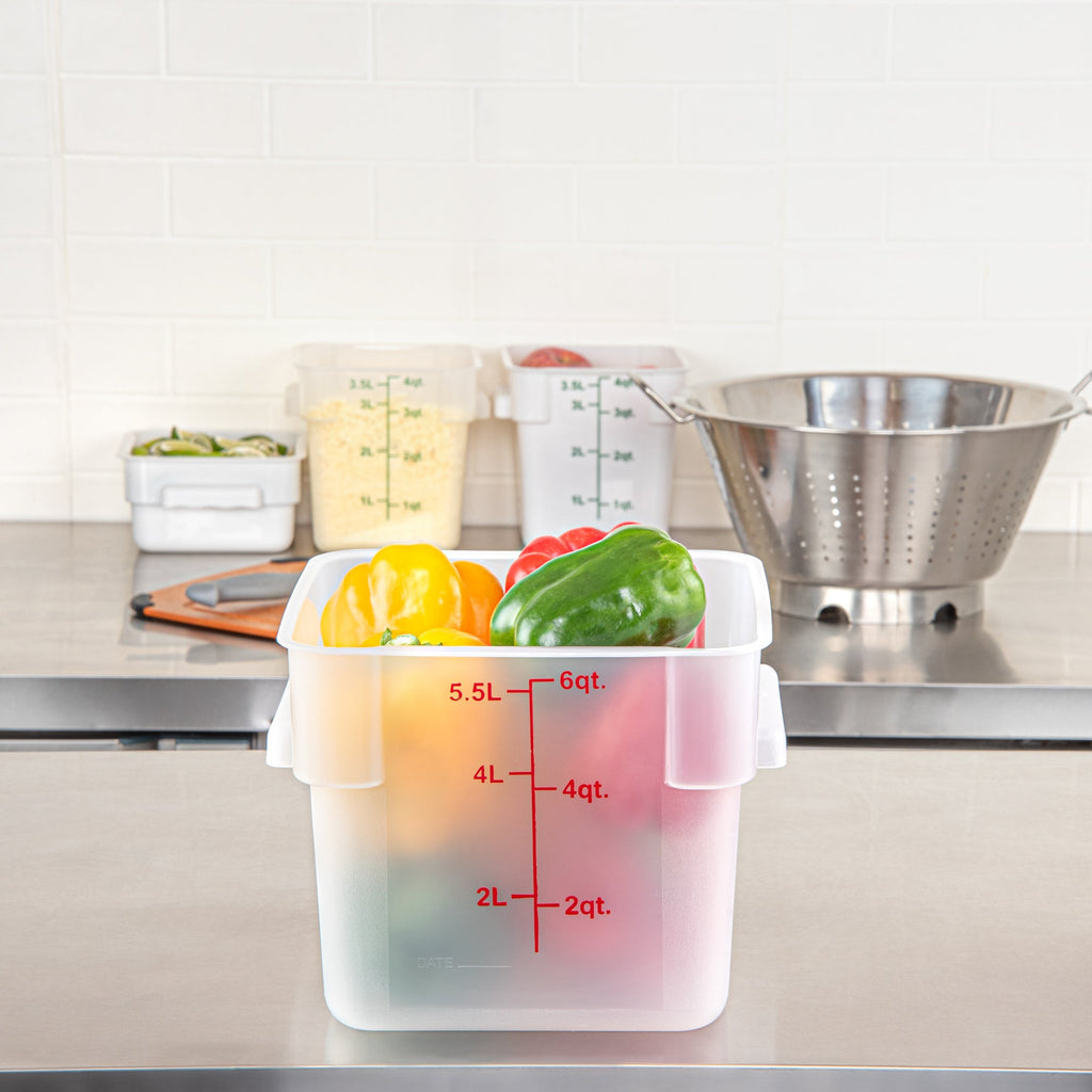 Met Lux 6 qt Square Translucent Plastic Food Storage Container - with Red Volume Markers - 9" x 9" x 7 1/2" - 1 count box