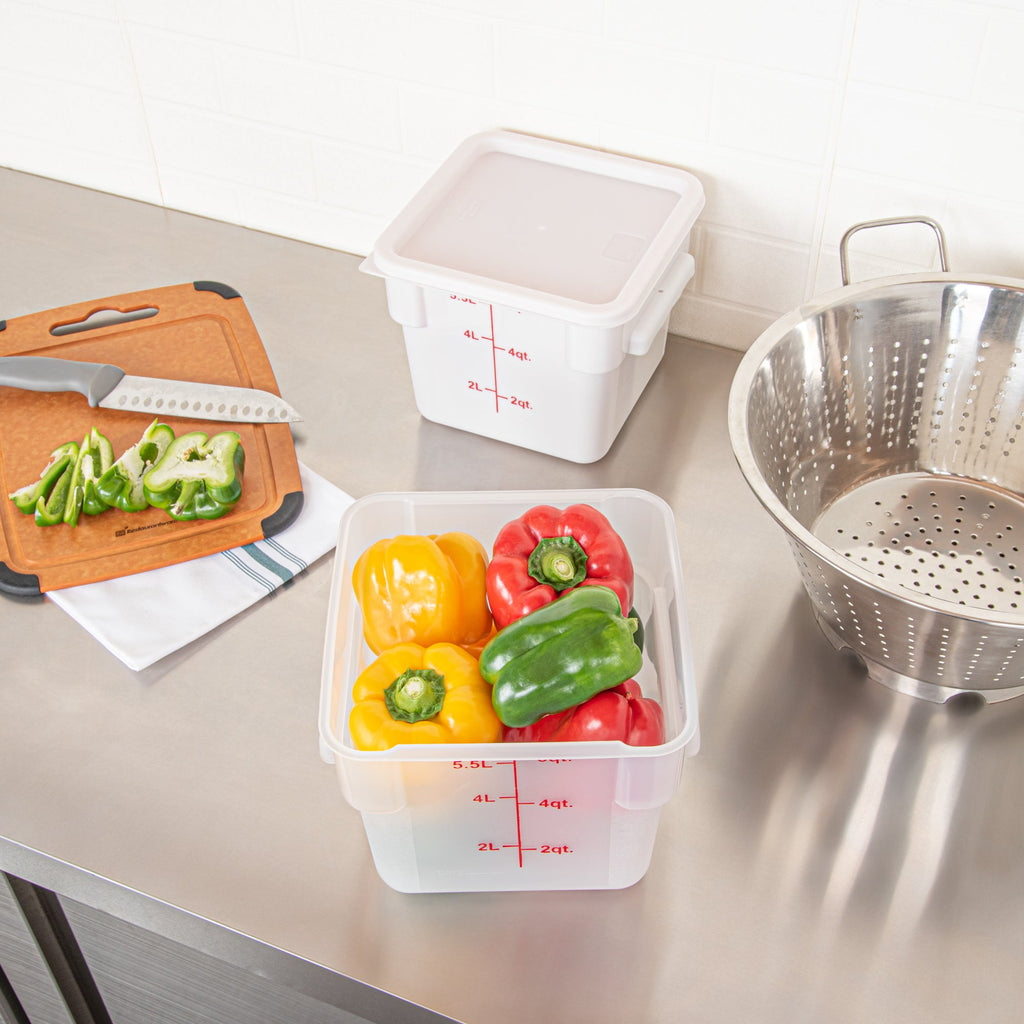 Met Lux 6 qt Square Translucent Plastic Food Storage Container - with Red Volume Markers - 9" x 9" x 7 1/2" - 1 count box