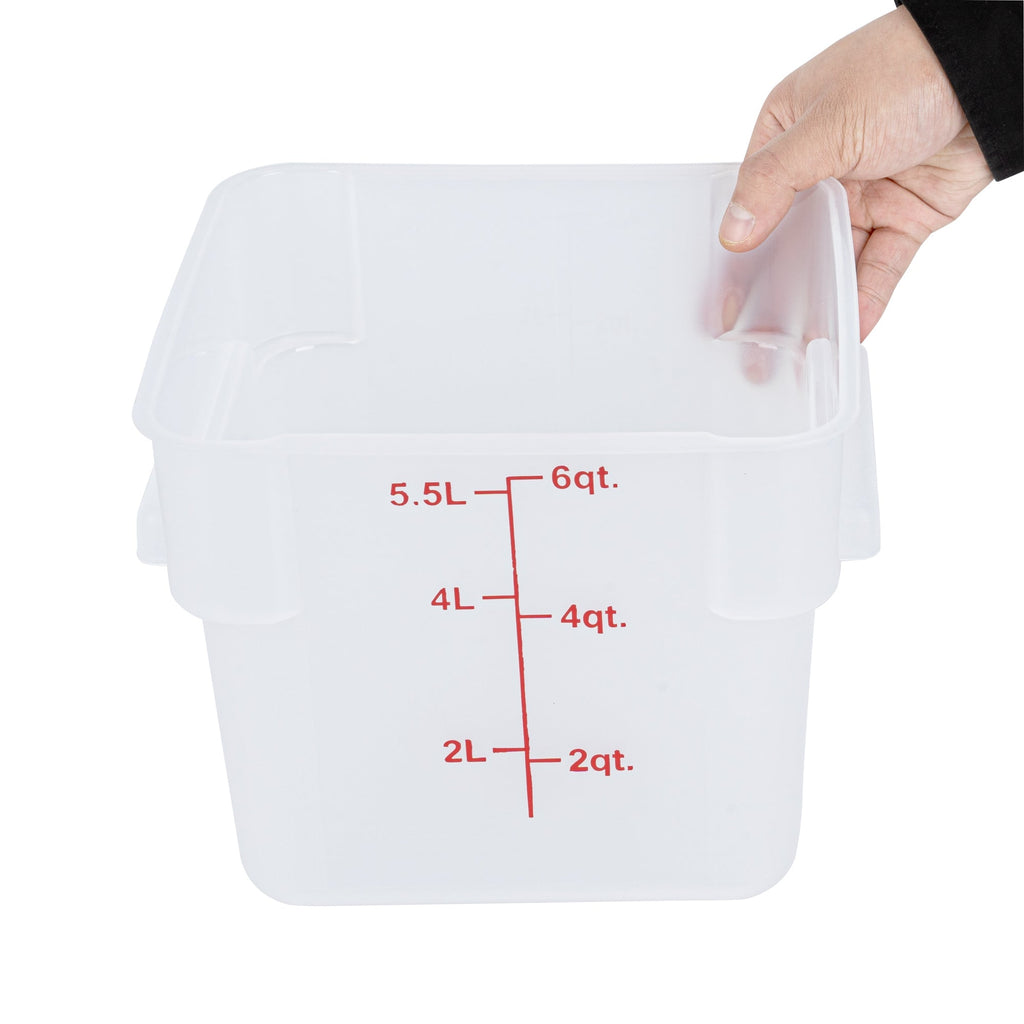 Met Lux 6 qt Square Translucent Plastic Food Storage Container - with Red Volume Markers - 9" x 9" x 7 1/2" - 10 count box
