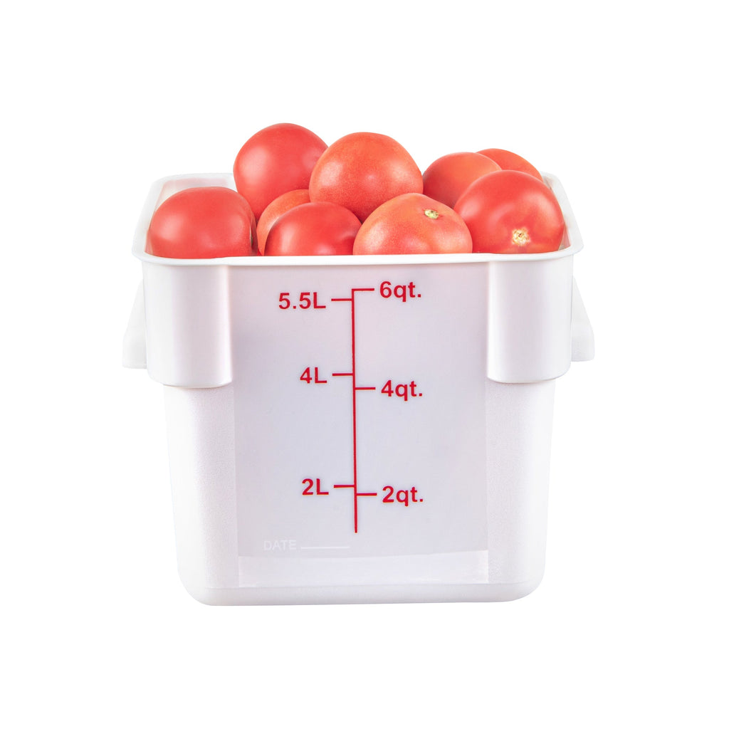 Met Lux 6 qt Square White Plastic Food Storage Container - with Red Volume Markers - 9" x 9" x 7 1/2" - 1 count box