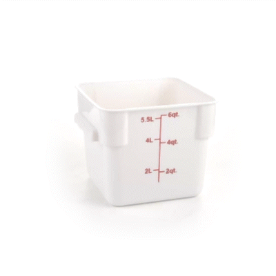 Met Lux 6 qt Square White Plastic Food Storage Container - with Red Volume Markers - 9" x 9" x 7 1/2" - 1 count box