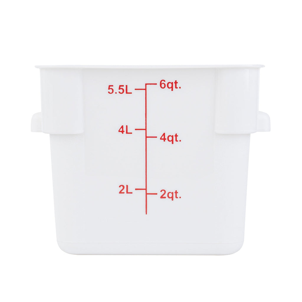Met Lux 6 qt Square White Plastic Food Storage Container - with Red Volume Markers - 9" x 9" x 7 1/2" - 1 count box