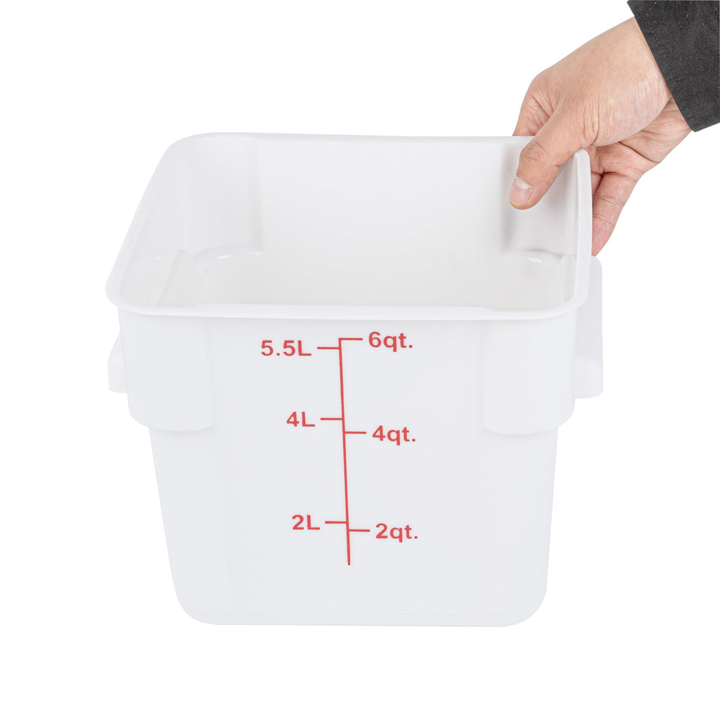 Met Lux 6 qt Square White Plastic Food Storage Container - with Red Volume Markers - 9" x 9" x 7 1/2" - 10 count box