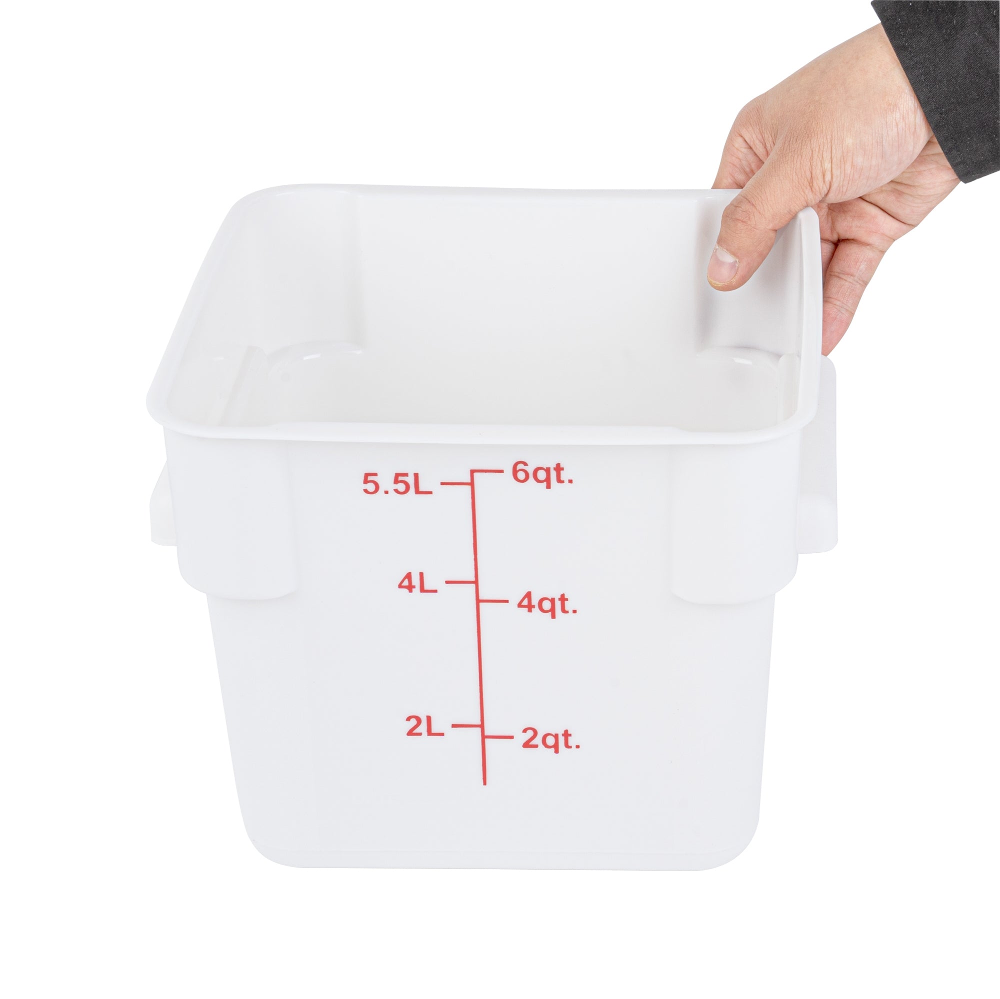 Met Lux 6 qt Square White Plastic Food Storage Container - with Red Volume Markers - 9" x 9" x 7 1/2" - 10 count box