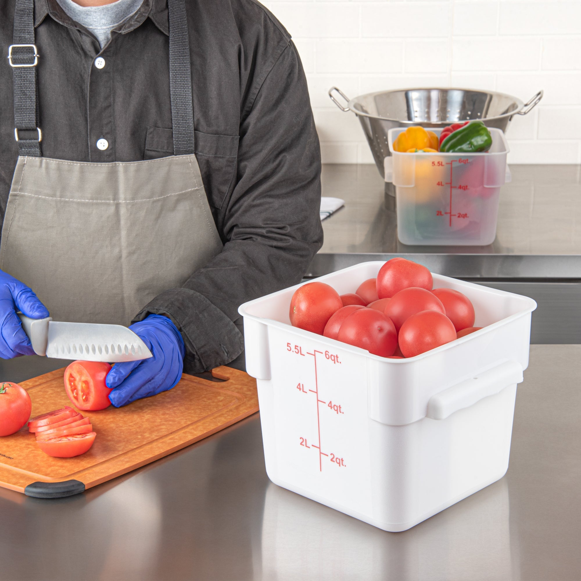 Met Lux 6 qt Square White Plastic Food Storage Container - with Red Volume Markers - 9" x 9" x 7 1/2" - 10 count box