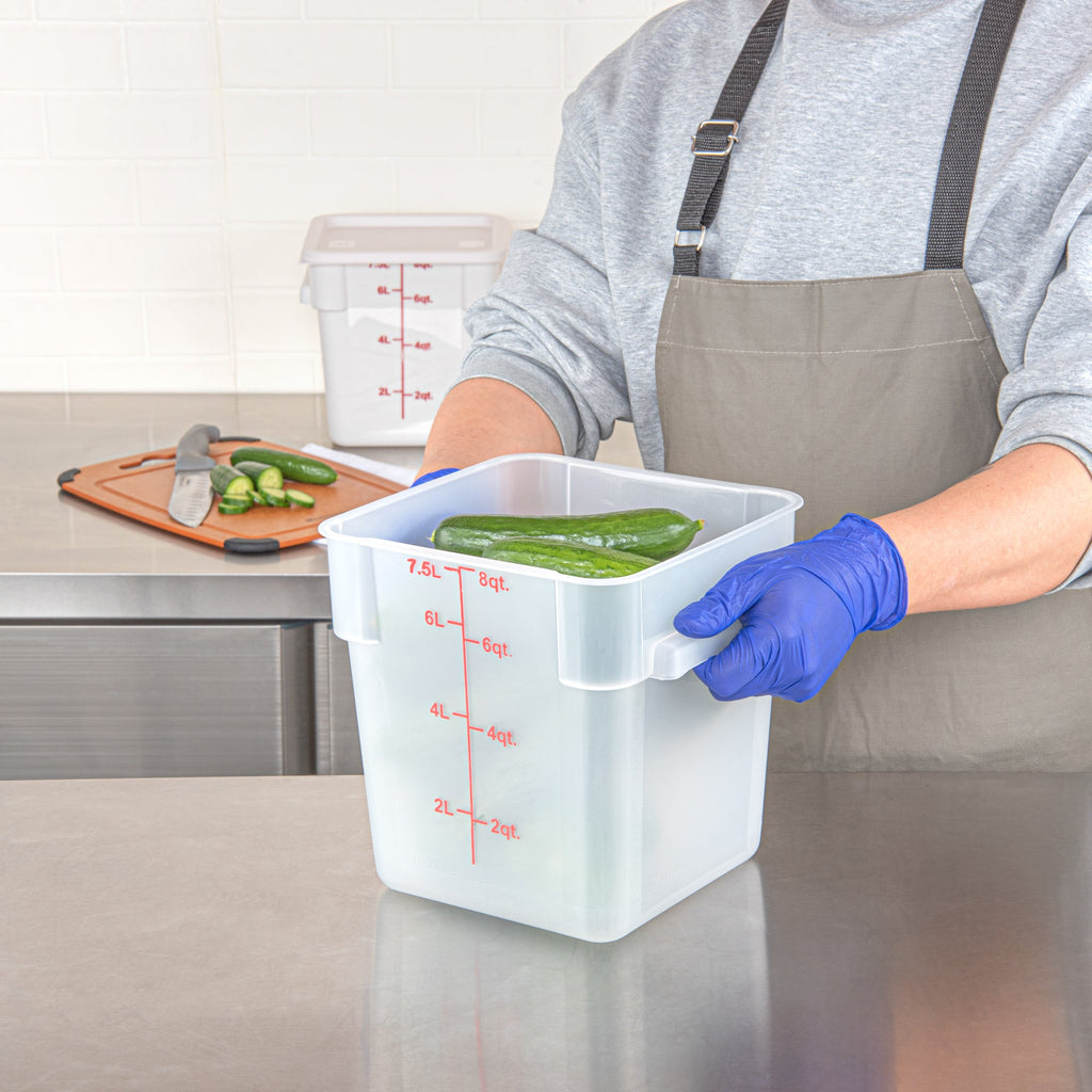 Met Lux 8 qt Square Translucent Plastic Food Storage Container - with Red Volume Markers - 8 3/4" x 8 3/4" x 8 1/2" - 1 count box