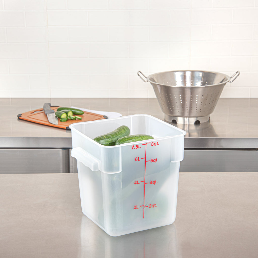Met Lux 8 qt Square Translucent Plastic Food Storage Container - with Red Volume Markers - 8 3/4" x 8 3/4" x 8 1/2" - 10 count box