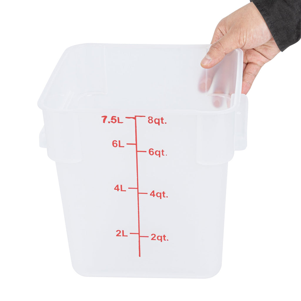Met Lux 8 qt Square Translucent Plastic Food Storage Container - with Red Volume Markers - 8 3/4" x 8 3/4" x 8 1/2" - 10 count box