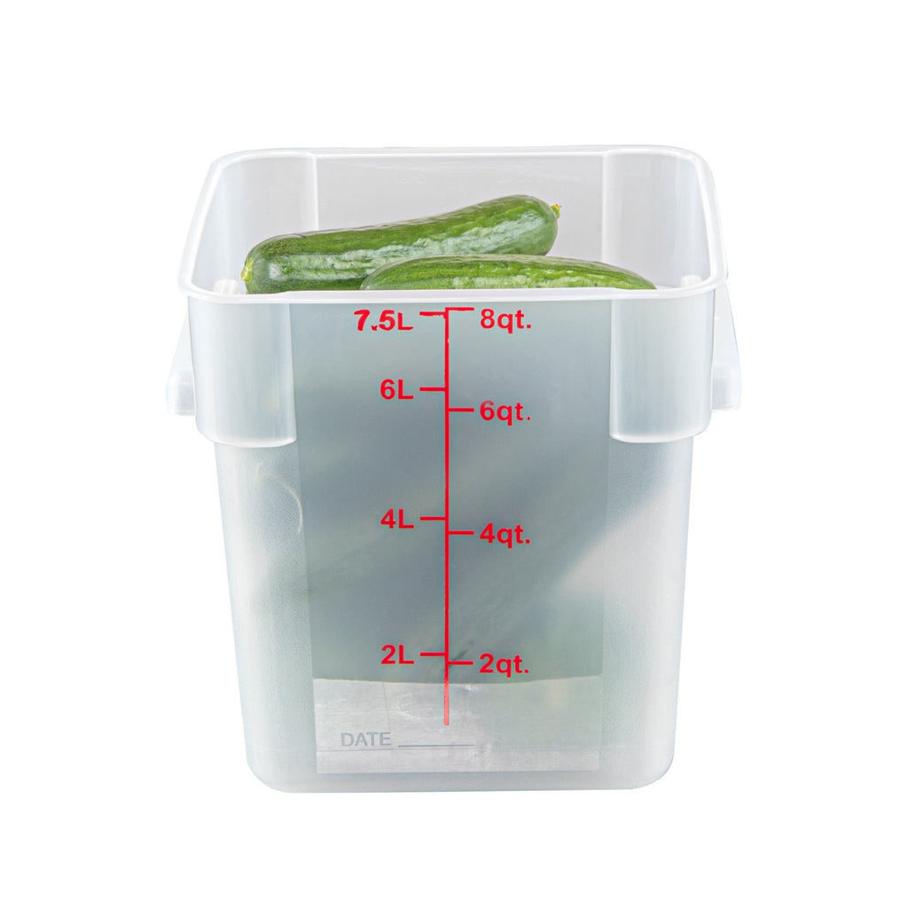 Met Lux 8 qt Square Translucent Plastic Food Storage Container - with Red Volume Markers - 8 3/4" x 8 3/4" x 8 1/2" - 10 count box