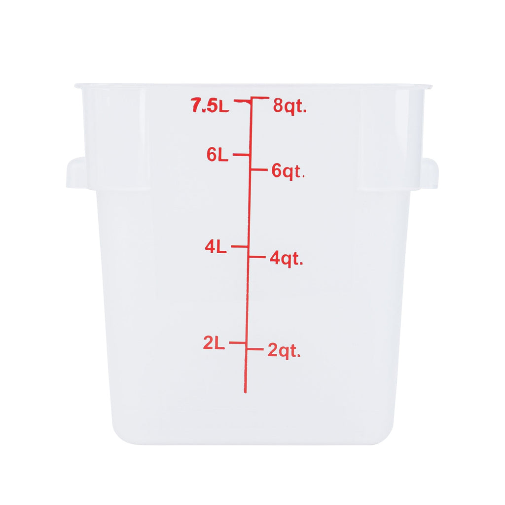 Met Lux 8 qt Square Translucent Plastic Food Storage Container - with Red Volume Markers - 8 3/4" x 8 3/4" x 8 1/2" - 10 count box